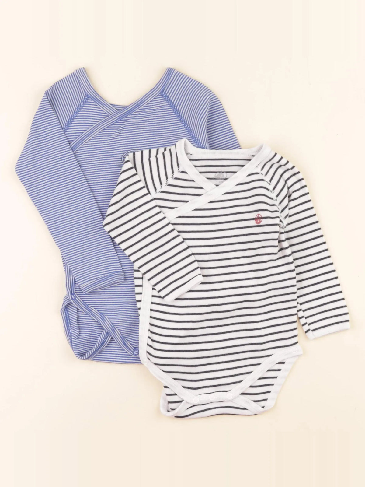 Petit Bateau - lot de 2 bodies en coton bleu - 12 mois