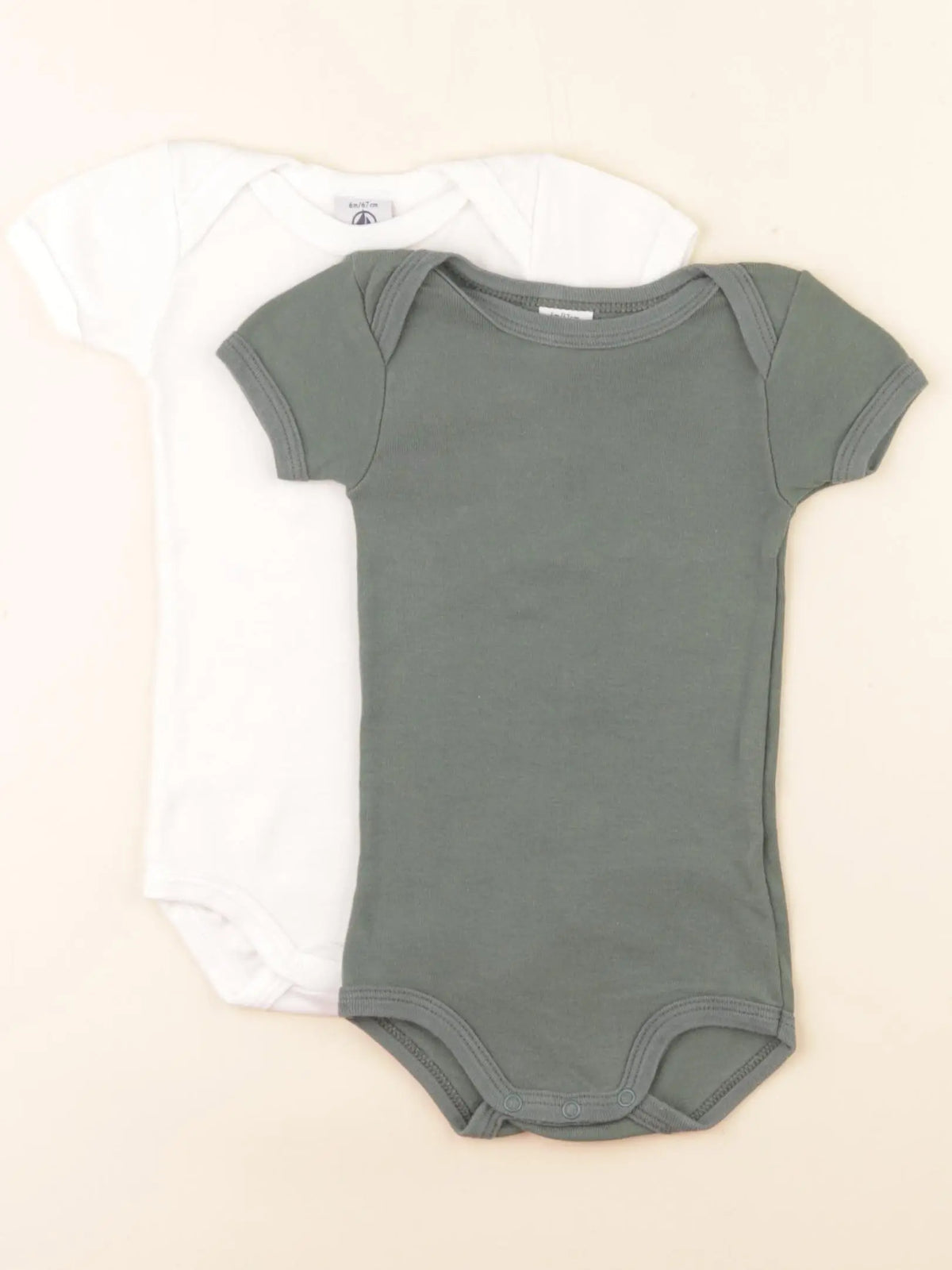 Petit Bateau - lot de 2 bodies en coton vert, blanc - 6 mois