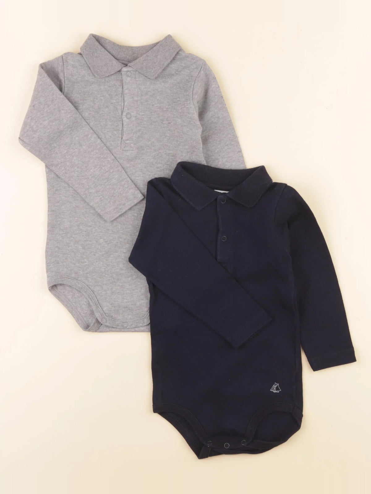 Petit Bateau - lot de 2 bodies à col bleu, gris - 18 mois