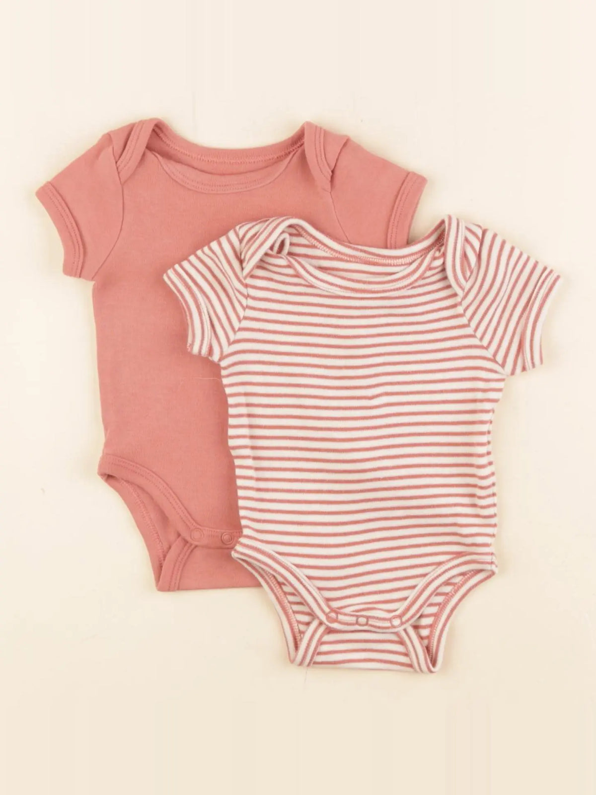 Vertbaudet - lot de 2 bodies en coton rose, blanc - 1 mois