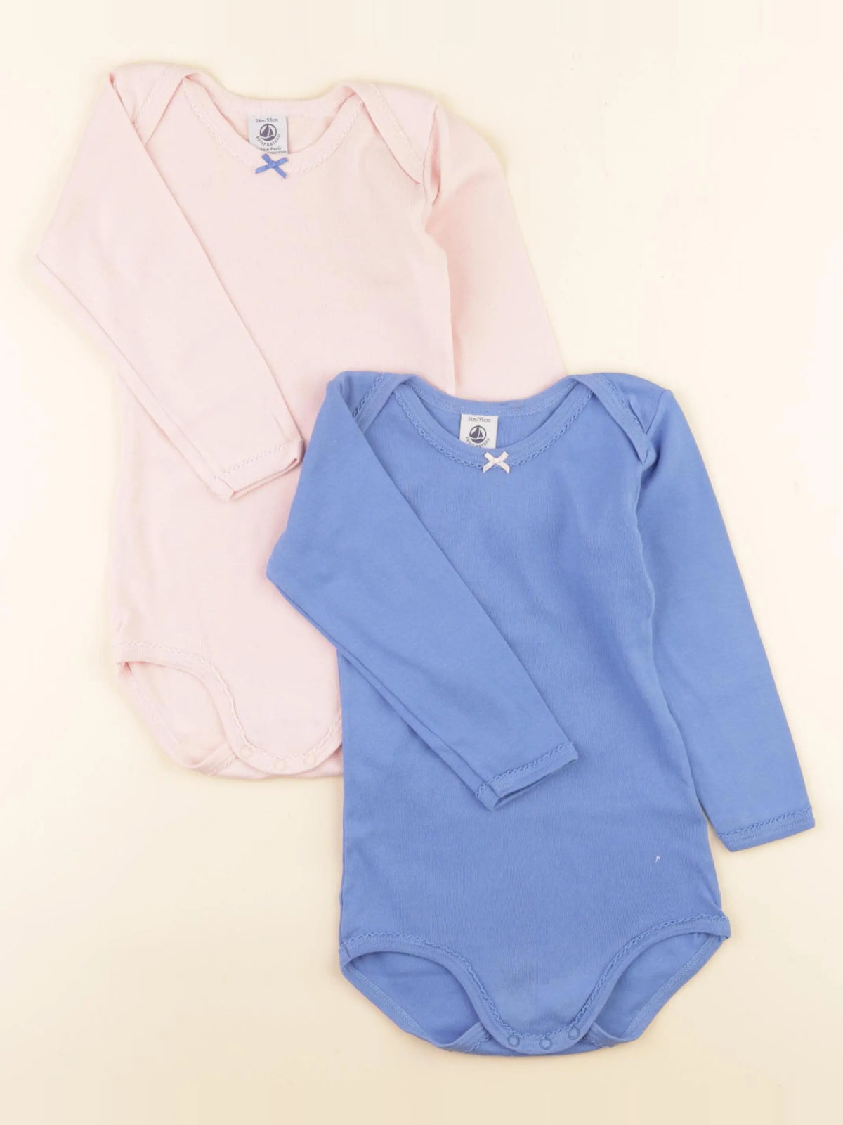 Petit Bateau - lot de 2 bodies en coton bleu, rose - 36 mois