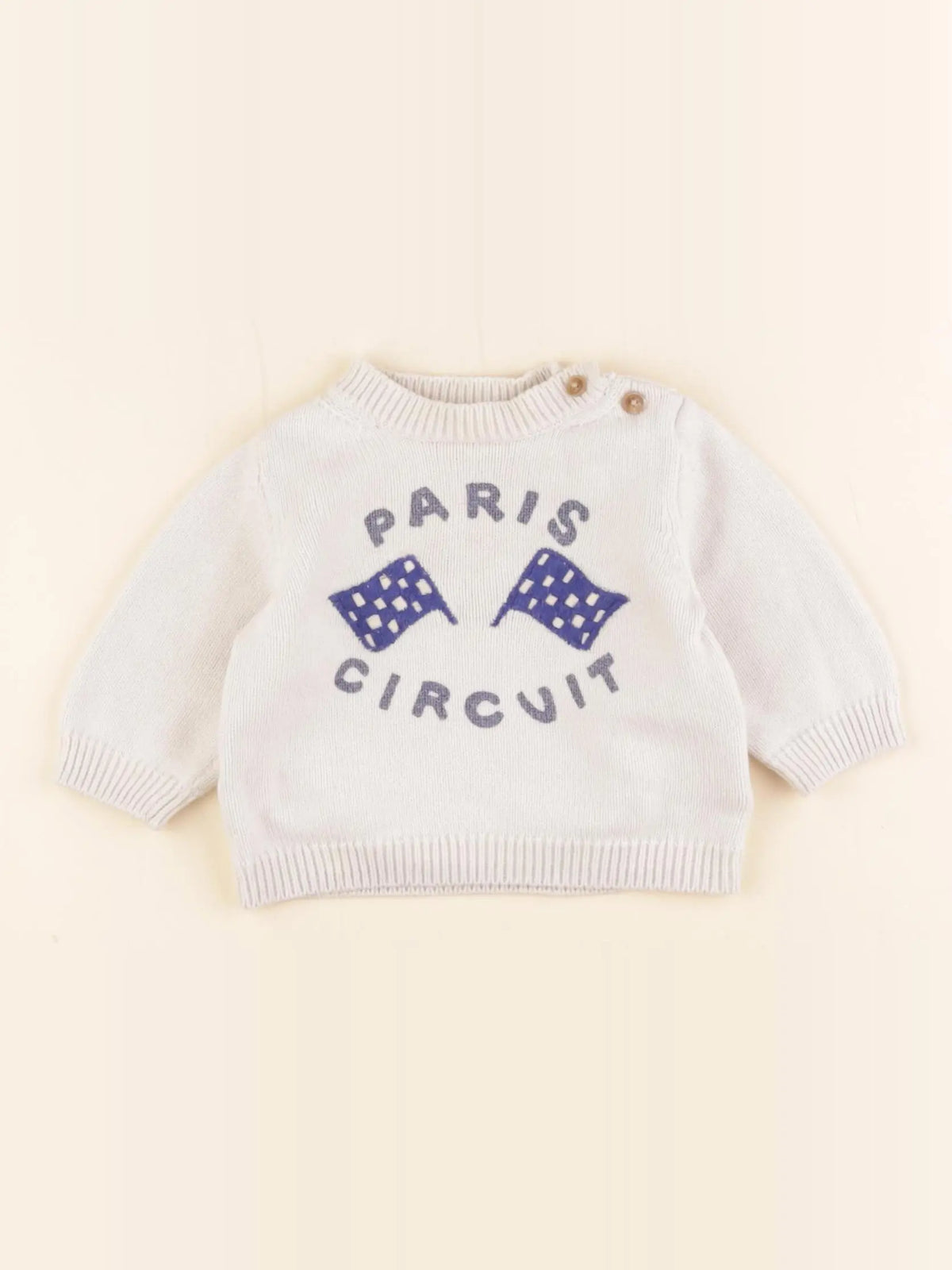 Bonpoint - pull beige, bleu - 6 mois