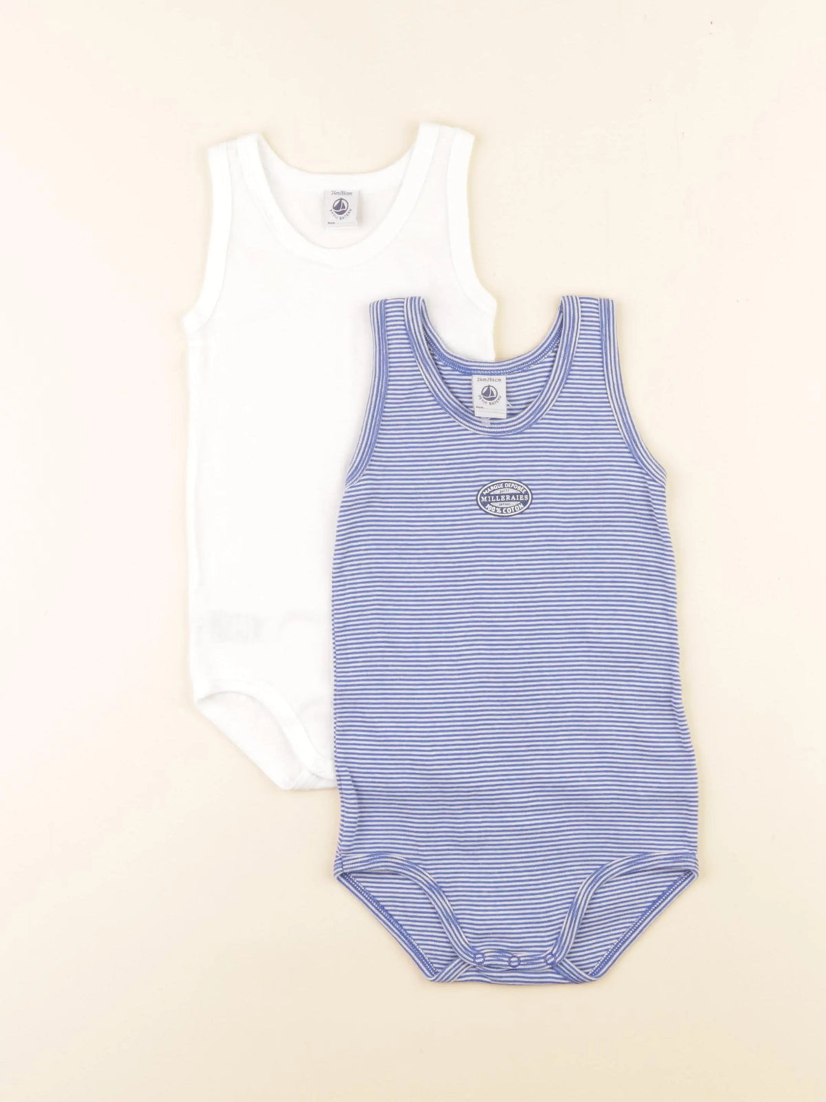 Petit Bateau - lot de 2 bodies en coton bleu, blanc - 24 mois
