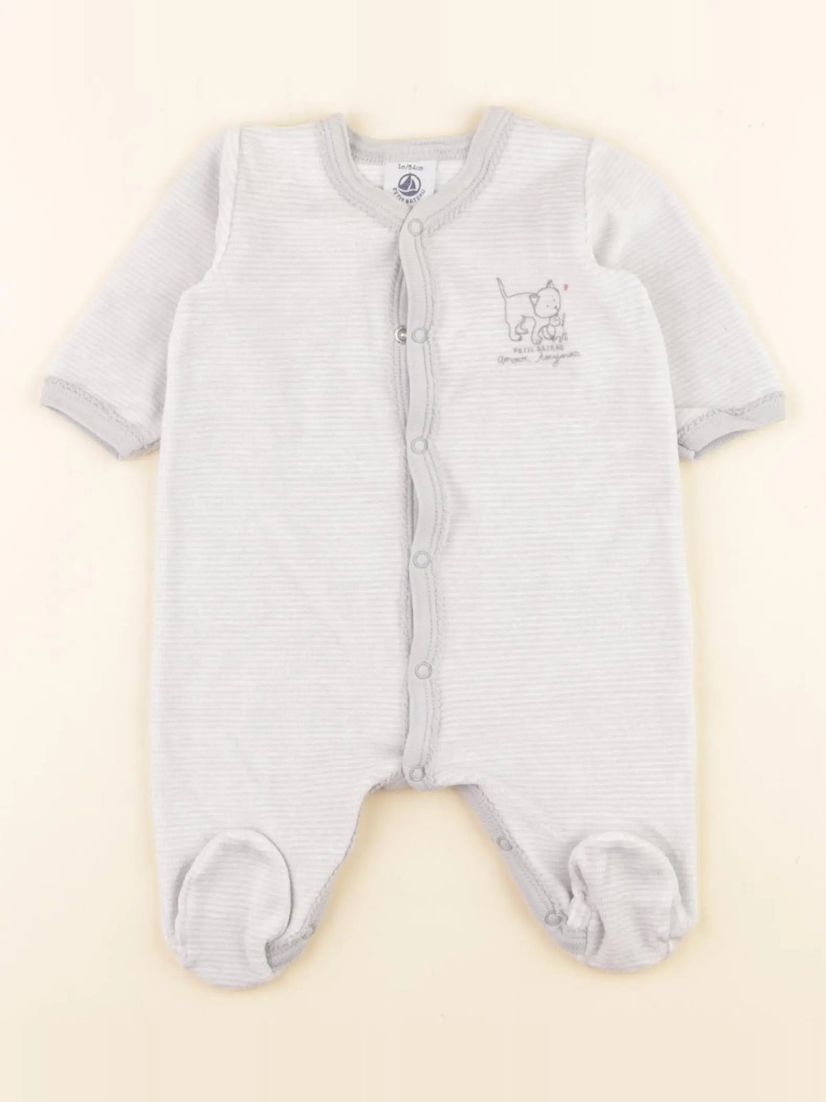 Petit Bateau - pyjama velours gris - 1 mois