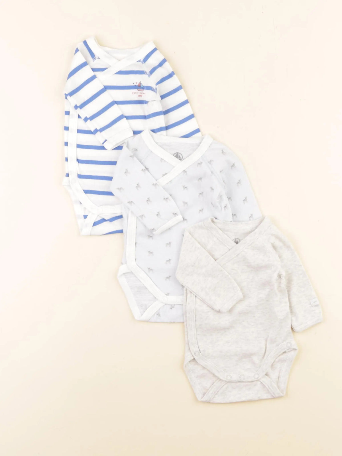 Petit Bateau - lot de 3 bodies en coton multicolore - 0 mois