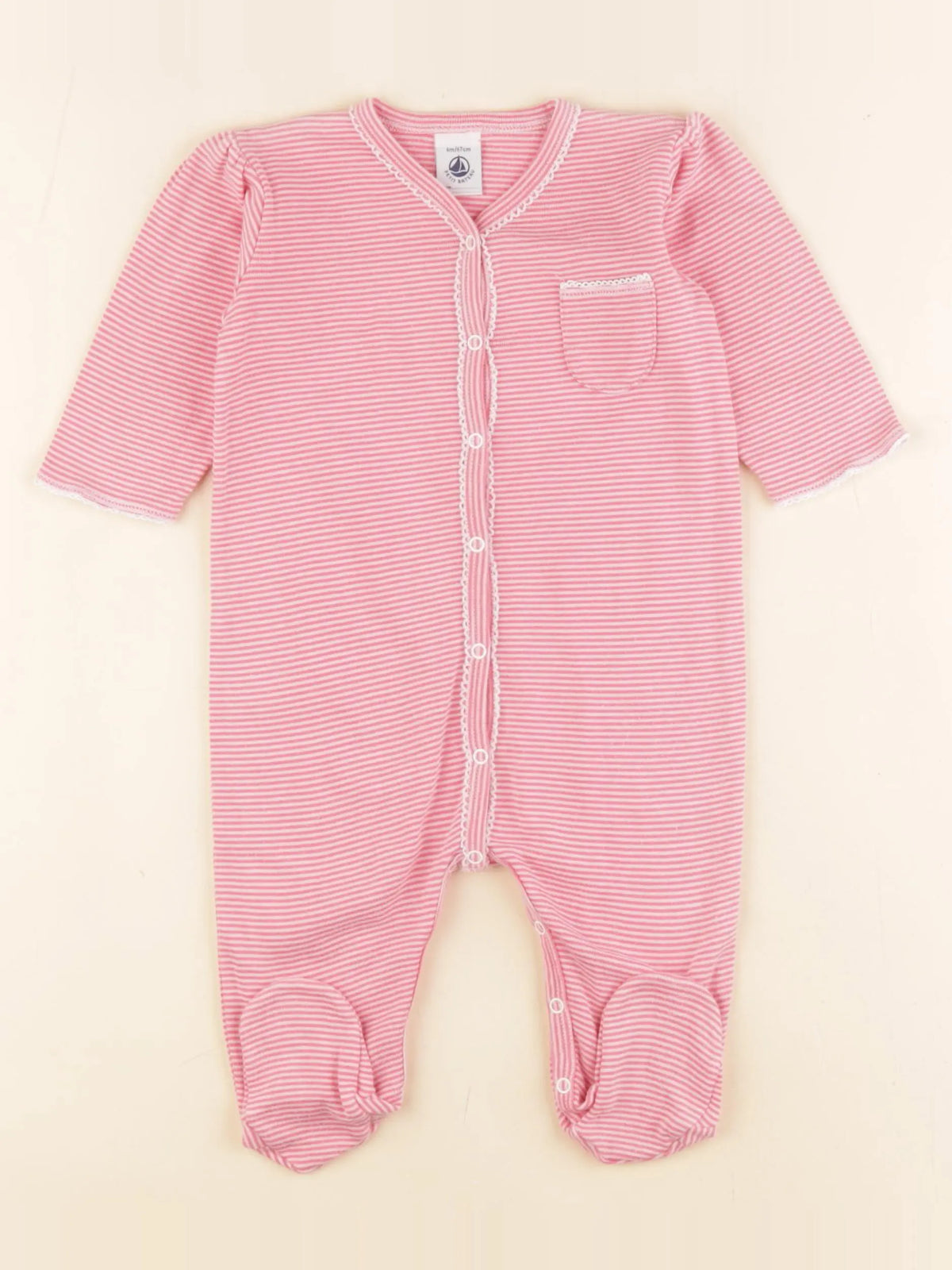Petit Bateau - pyjama coton rose, blanc - 6 mois