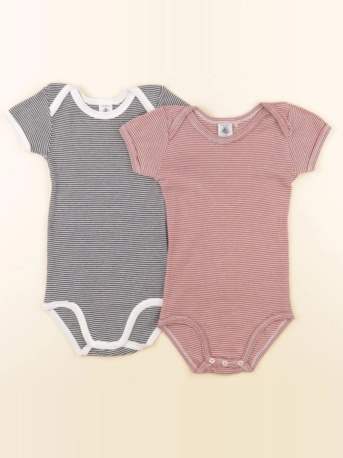 Petit Bateau - lot de 2 bodies en coton bleu, rouge - 24 mois