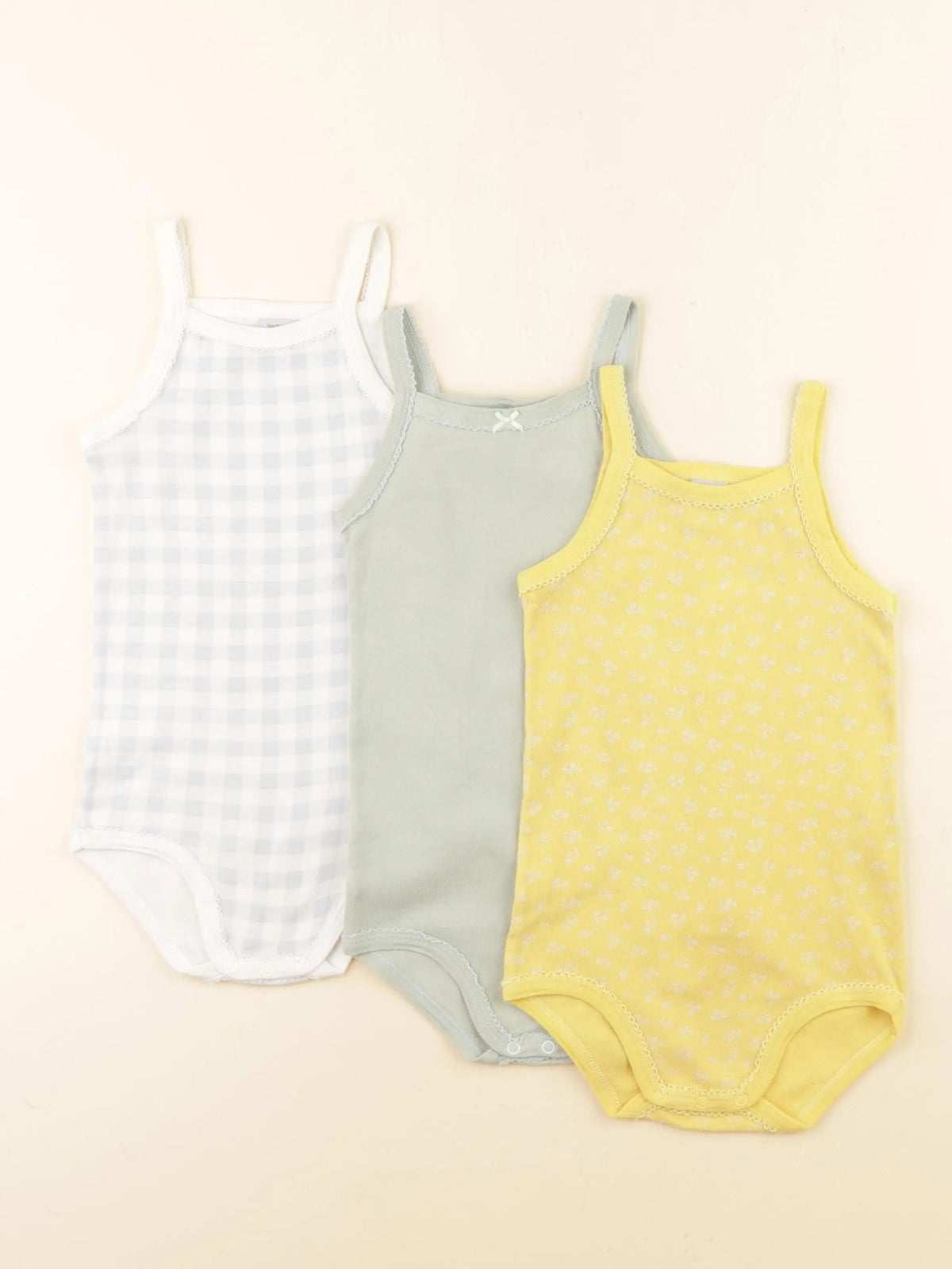 Petit Bateau - lot de 3 bodies en coton jaune, vert - 24 mois