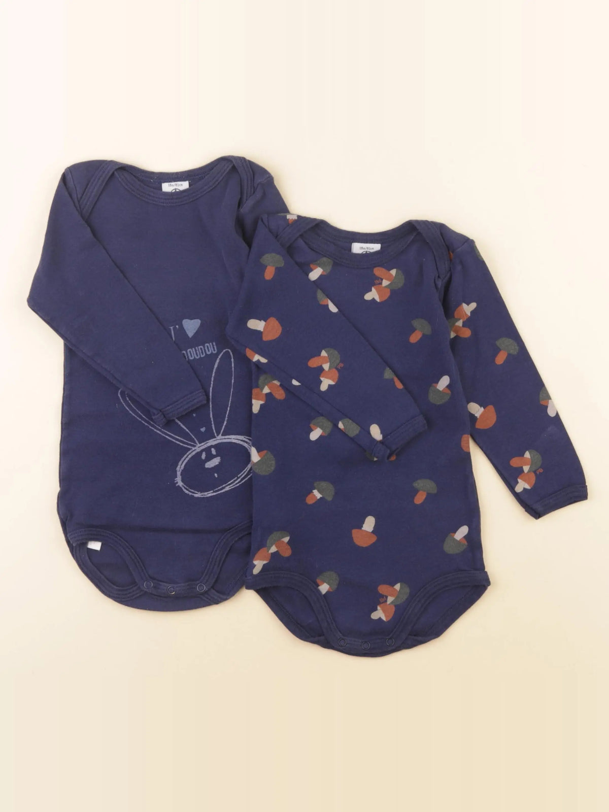 Petit Bateau - lot de 2 bodies en coton bleu - 18 mois