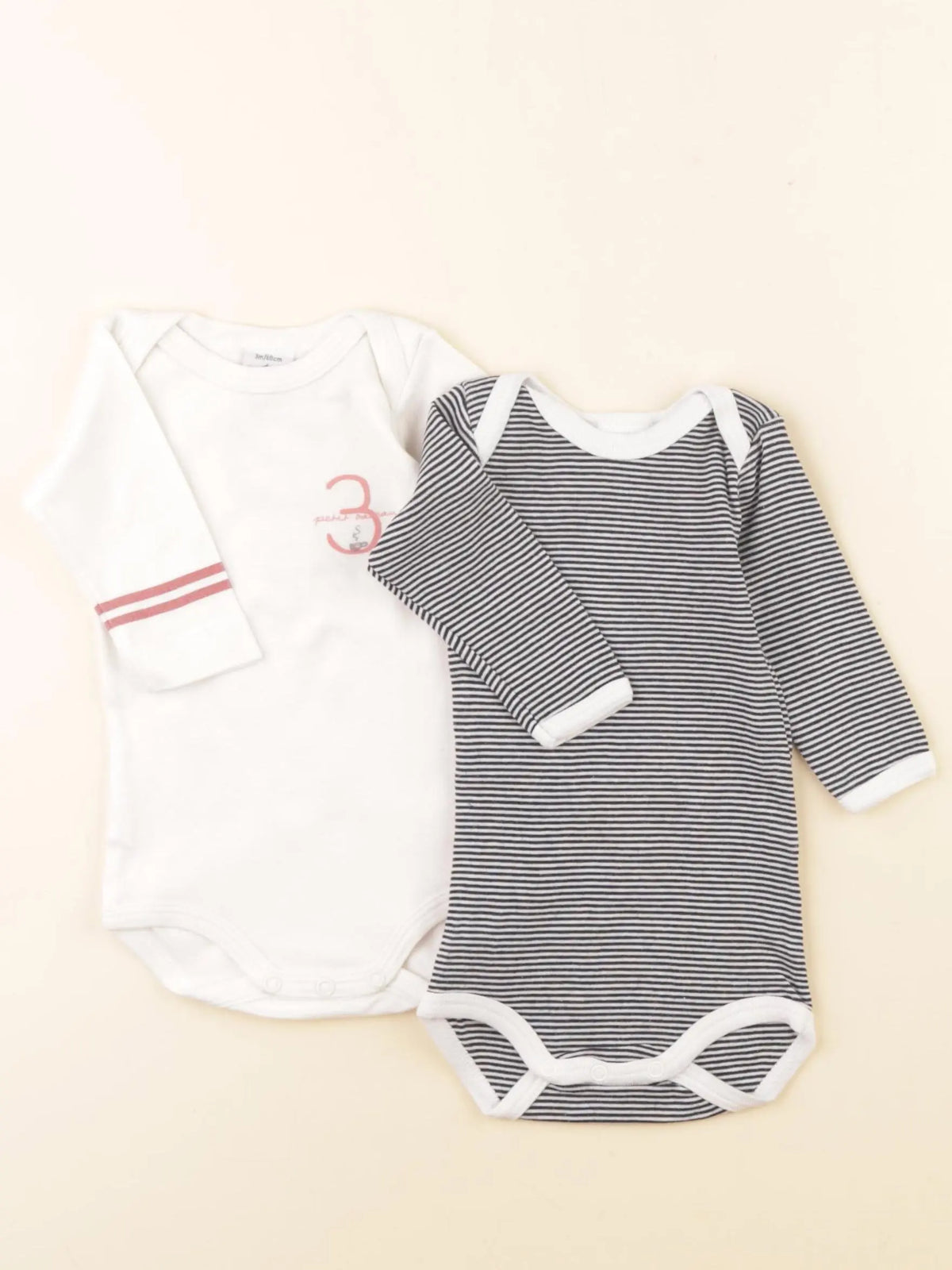 Petit Bateau - lot de 2 bodies en coton bleu, blanc - 3 mois
