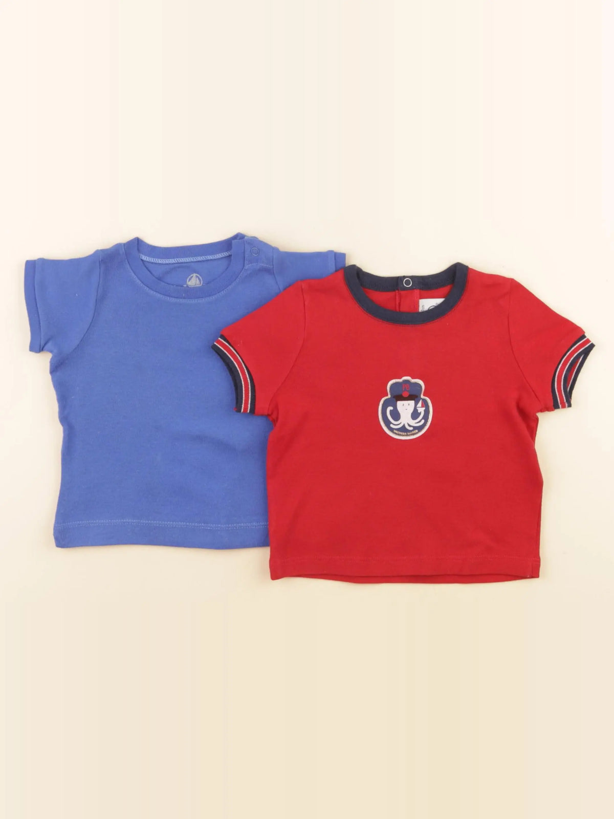 Petit Bateau - lot de 2 tee-shirts bleu, rouge - 6 mois