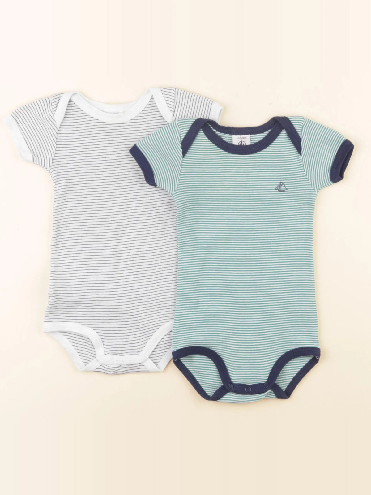Petit Bateau - lot de 2 bodies en coton bleu, vert - 6 mois
