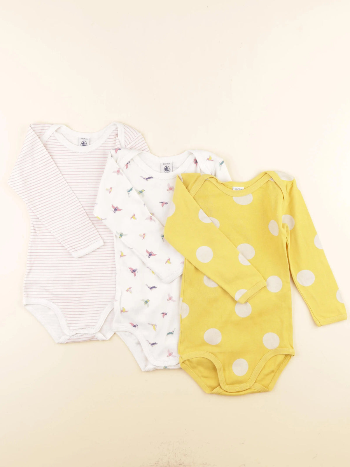 Petit Bateau - lot de 3 bodies en coton jaune, rose - 36 mois