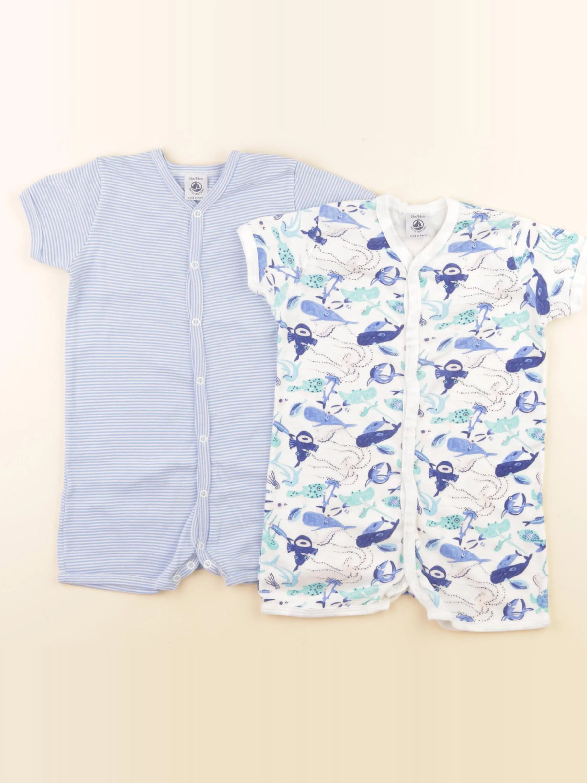 Petit Bateau - lot de 2 pyjamas coton bleu - 24 mois