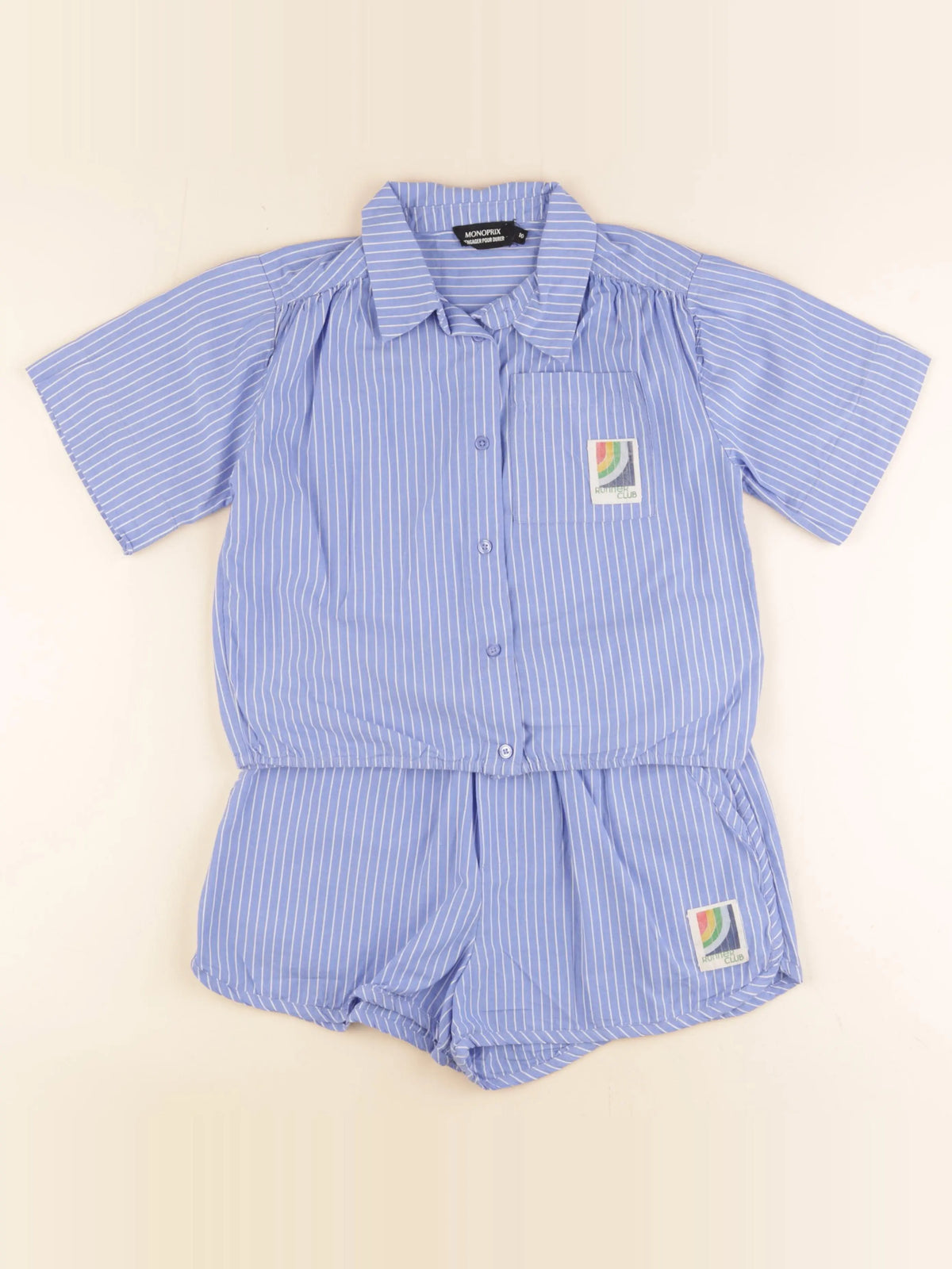 Monoprix - ensemble bleu, blanc - 10 ans