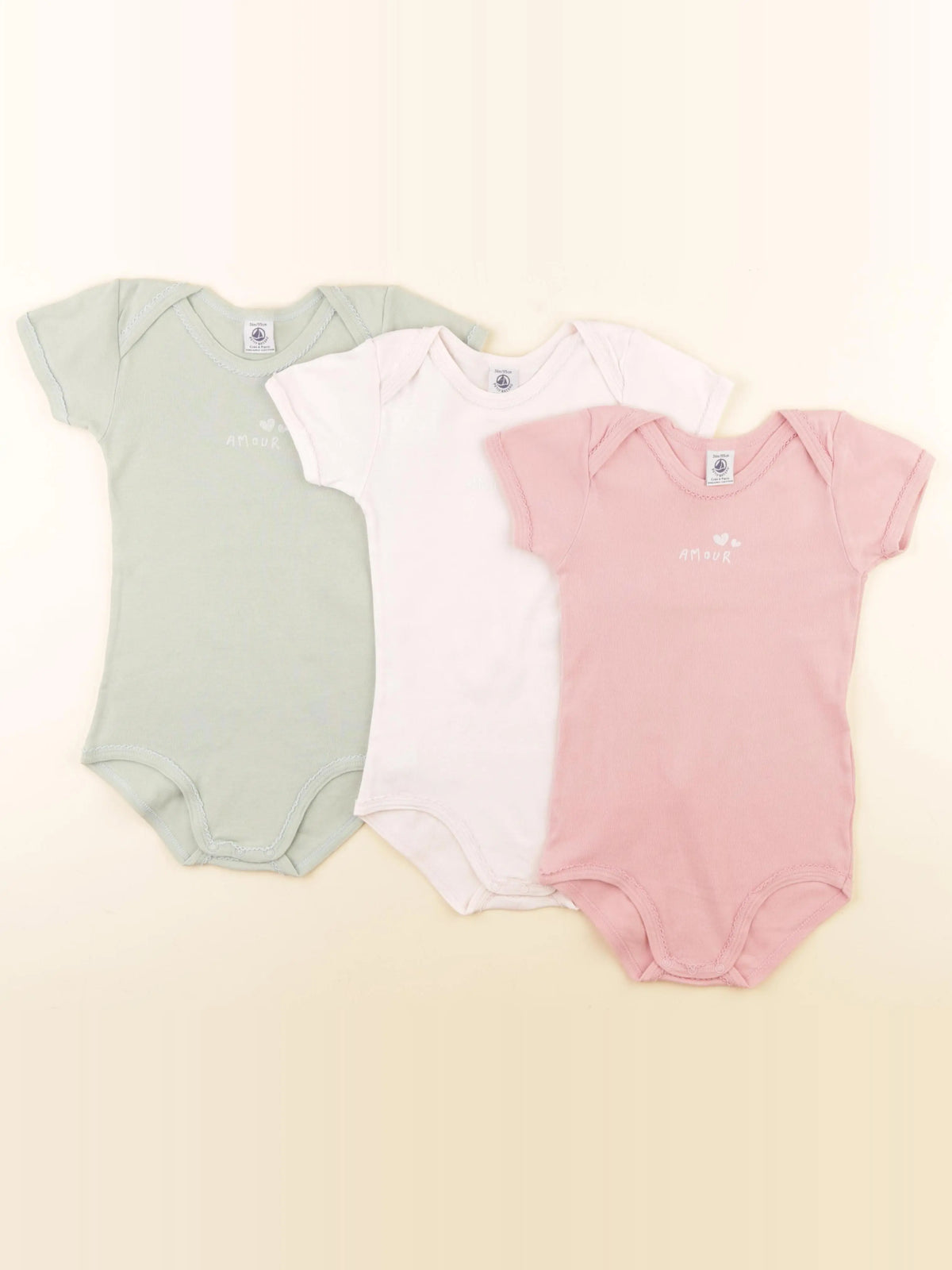 Petit Bateau - lot de 3 bodies en coton rose, vert - 36 mois