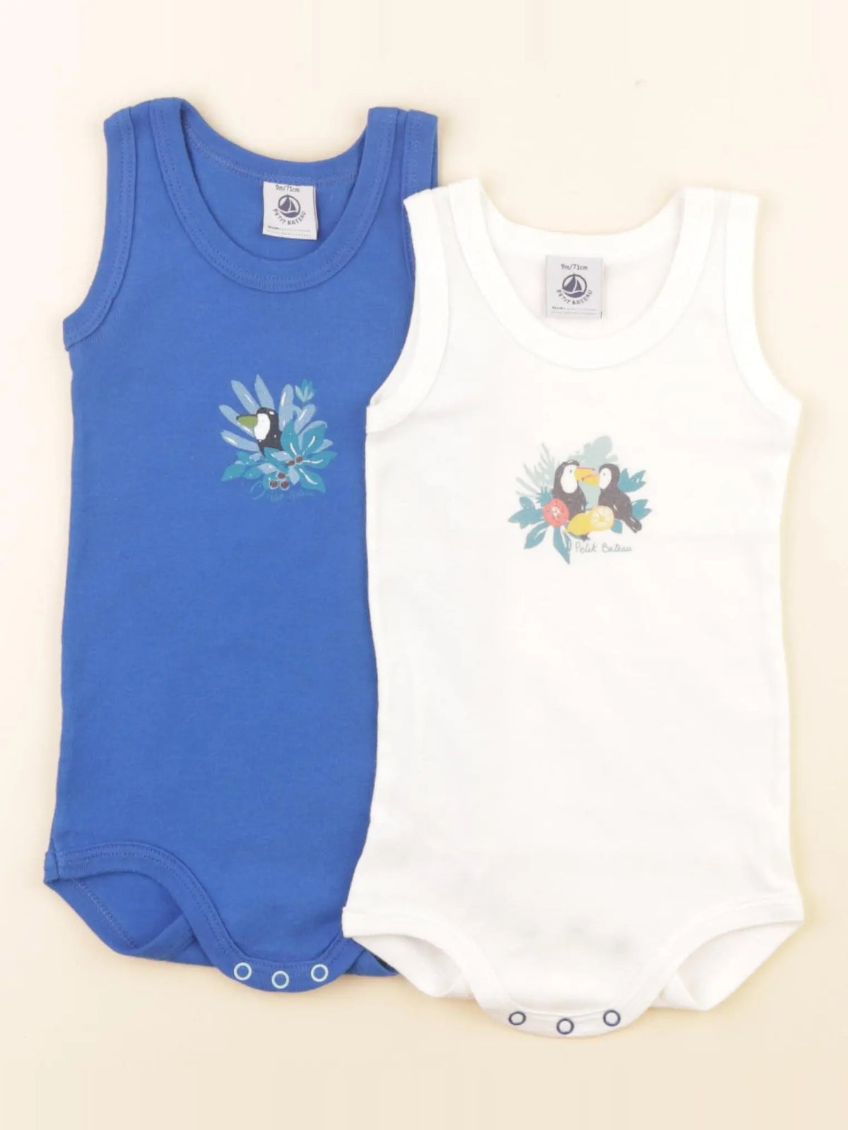 Petit Bateau - lot de 2 bodies en coton bleu, blanc - 9 mois
