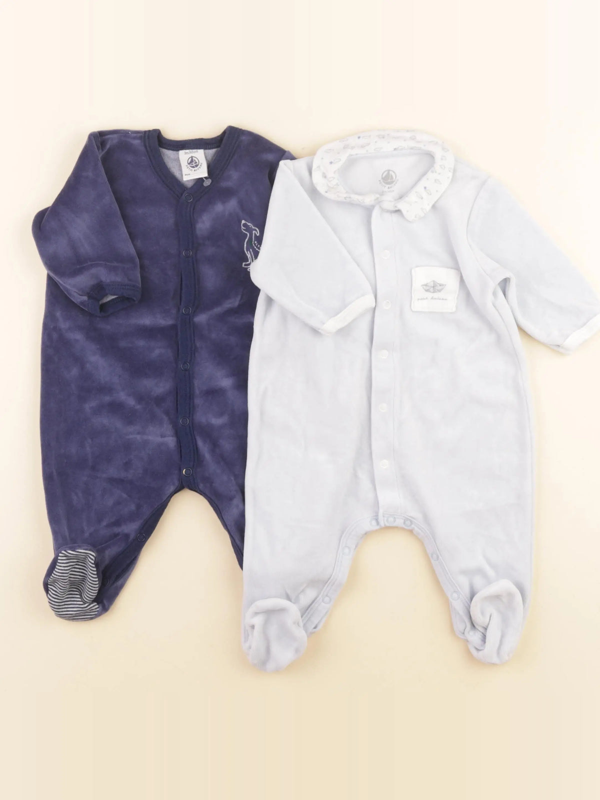 Petit Bateau - lot de 2 pyjamas velours bleu - 3 mois