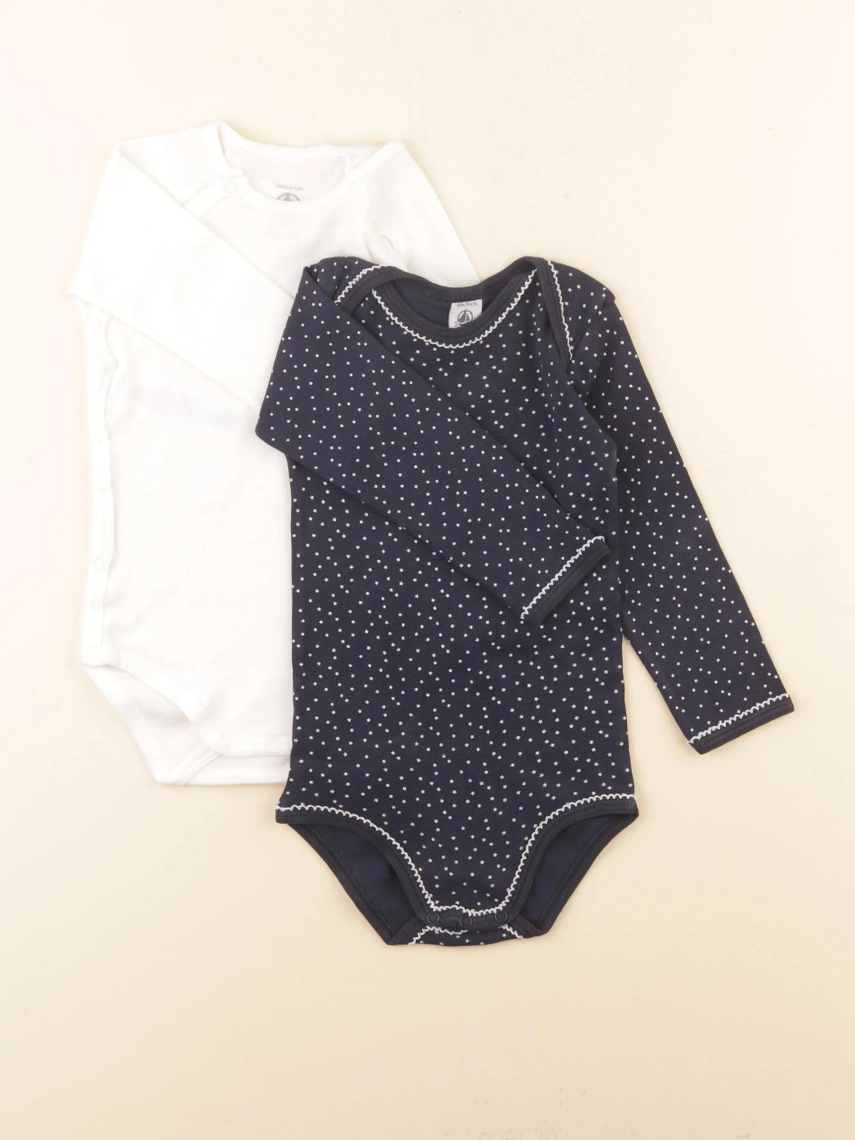 Petit Bateau - lot de 2 bodies en coton bleu, blanc - 18 mois