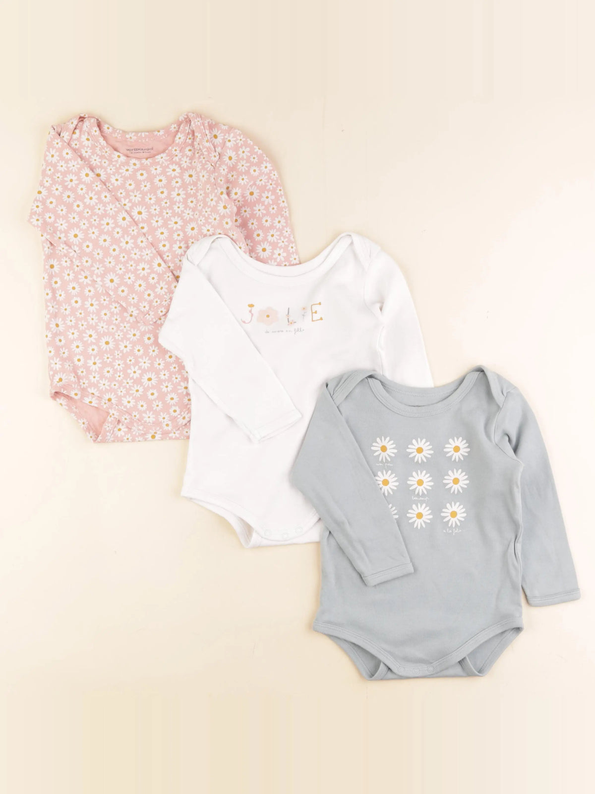 Vertbaudet - lot de 3 bodies en coton vert, rose - 18 mois