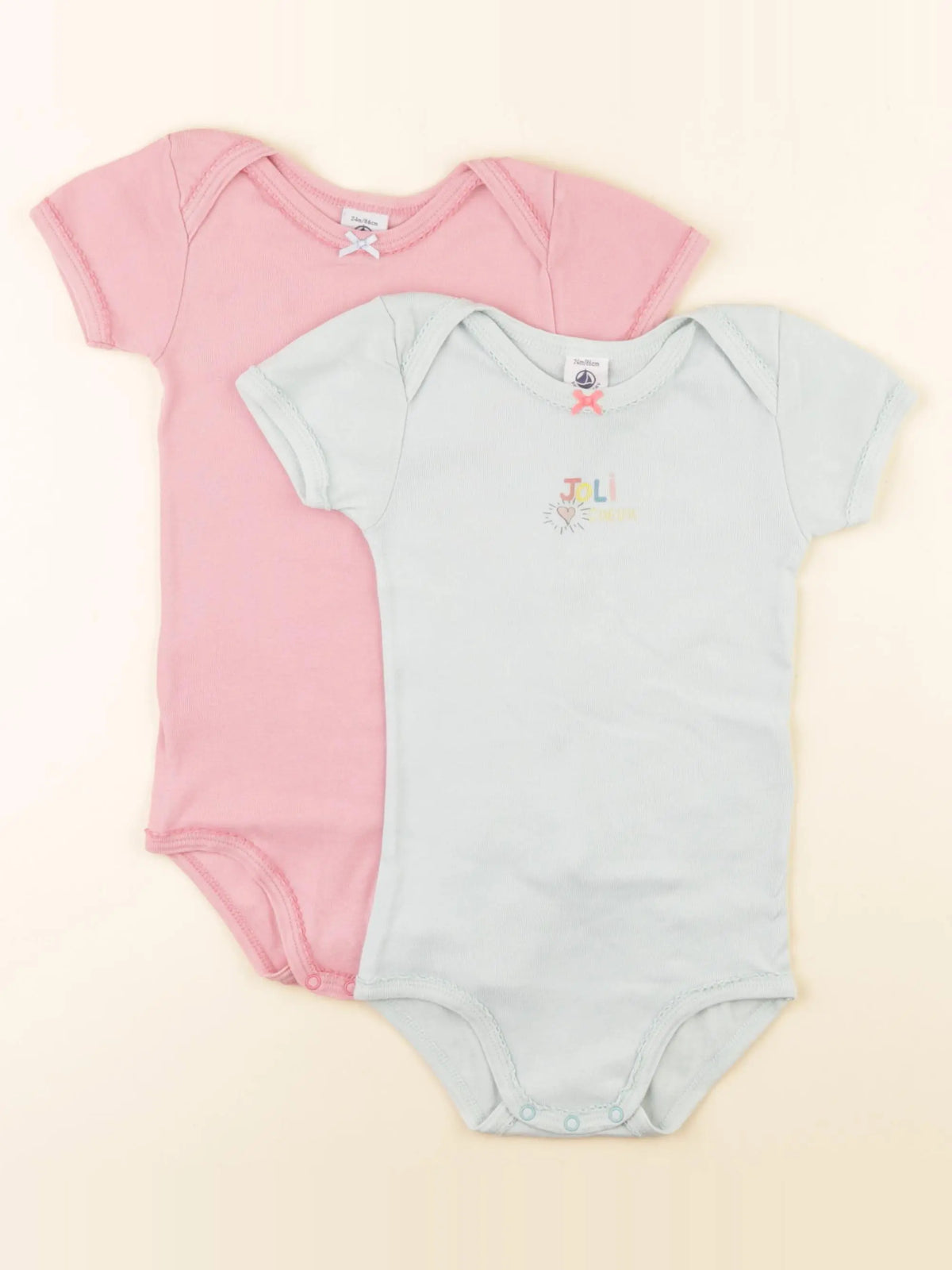 Petit Bateau - lot de 2 bodies en coton rose, vert - 24 mois
