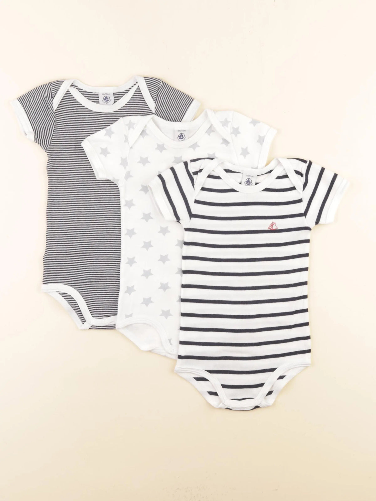 Petit Bateau - lot de 3 bodies en coton bleu - 18 mois