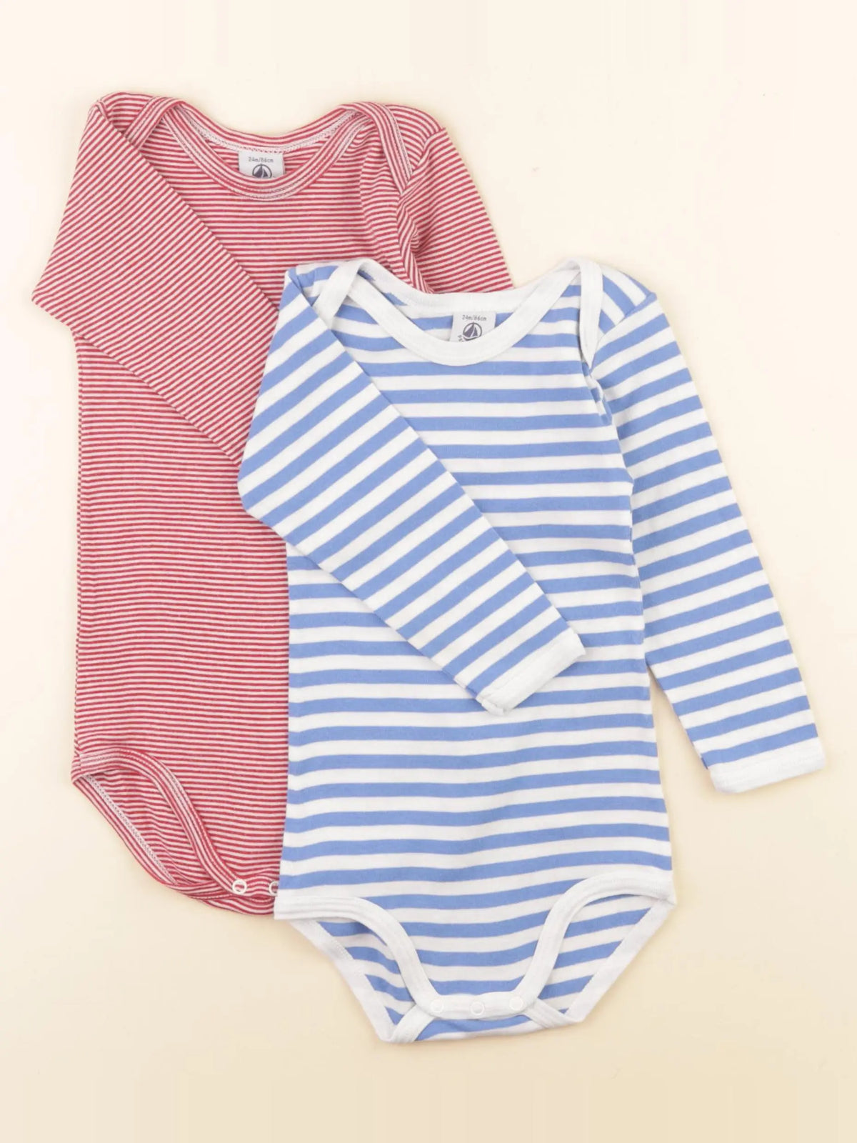 Petit Bateau - lot de 2 bodies en coton bleu, rouge - 24 mois