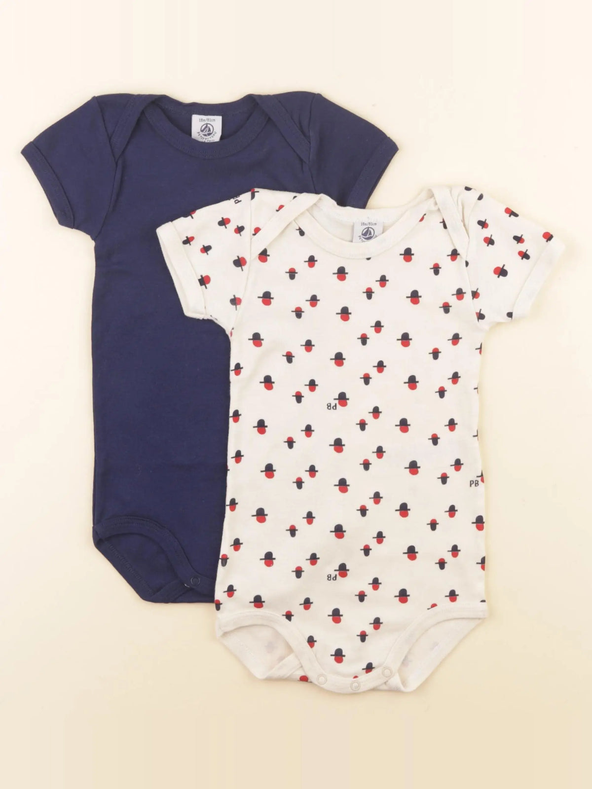 Petit Bateau - lot de 2 bodies en coton beige, bleu - 18 mois