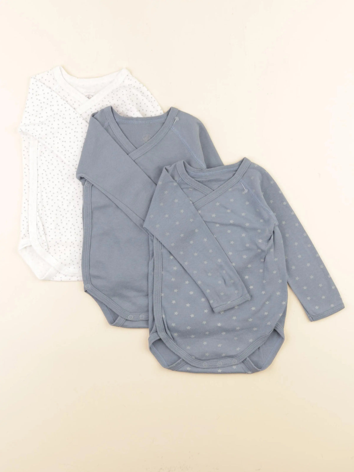 Petit Bateau - lot de 3 bodies en coton bleu - 12 mois