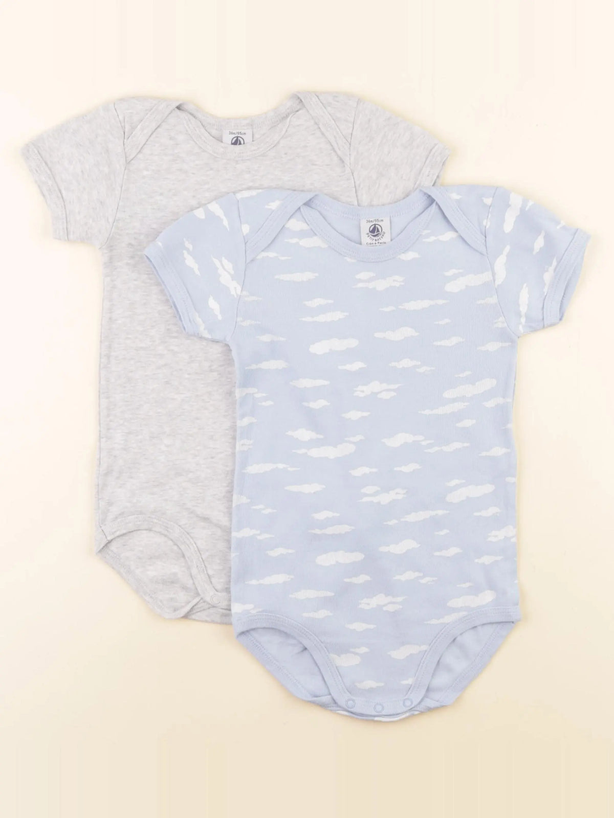 Petit Bateau - lot de 2 bodies en coton bleu, gris - 36 mois