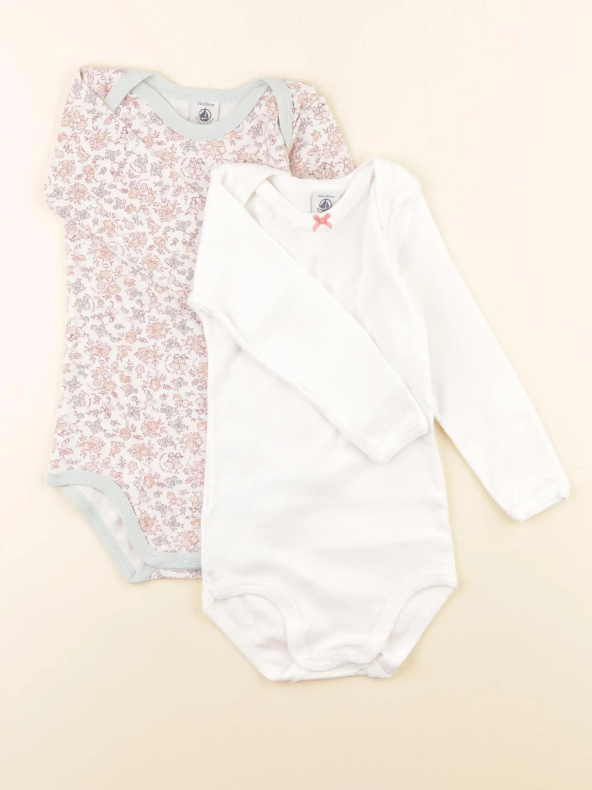 Petit Bateau - lot de 2 bodies en coton blanc, rose - 24 mois