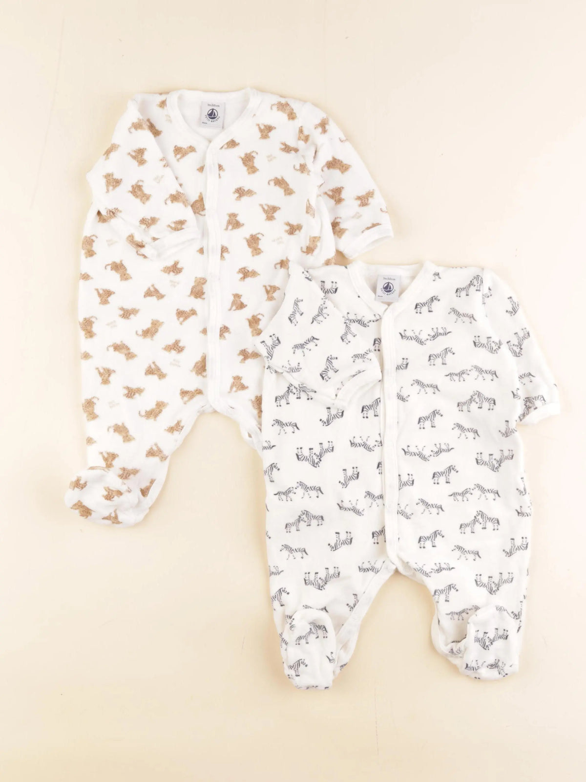 Petit Bateau - lot de 2 pyjamas velours multicolore, blanc - 3 mois