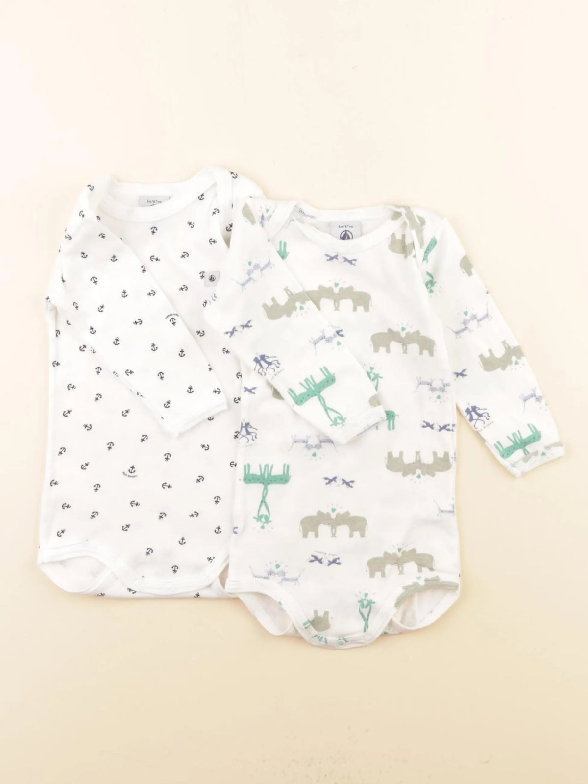 Petit Bateau - lot de 2 bodies en coton bleu, multicolore - 6 mois
