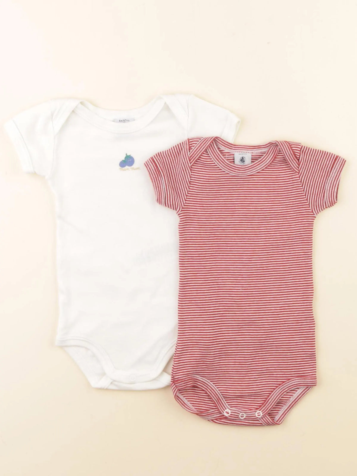 Petit Bateau - lot de 2 bodies en coton rouge, blanc - 6 mois