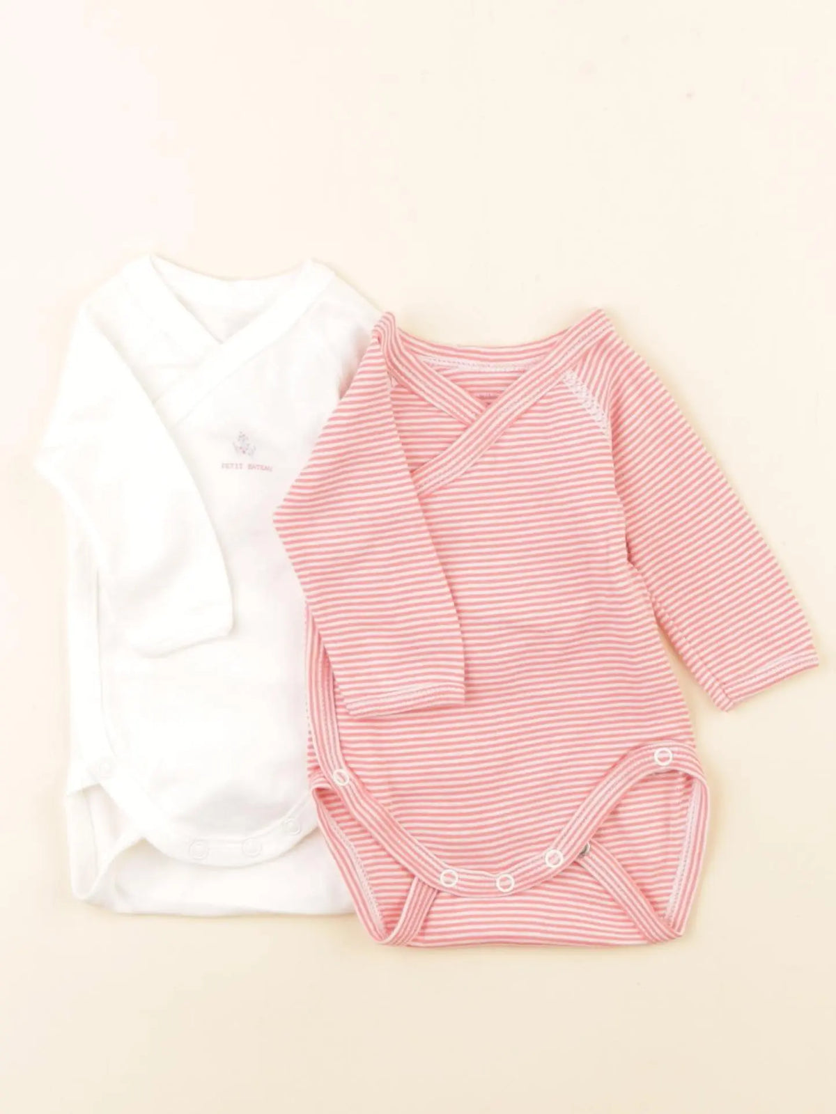 Petit Bateau - lot de 2 bodies en coton blanc, rose - 0 mois