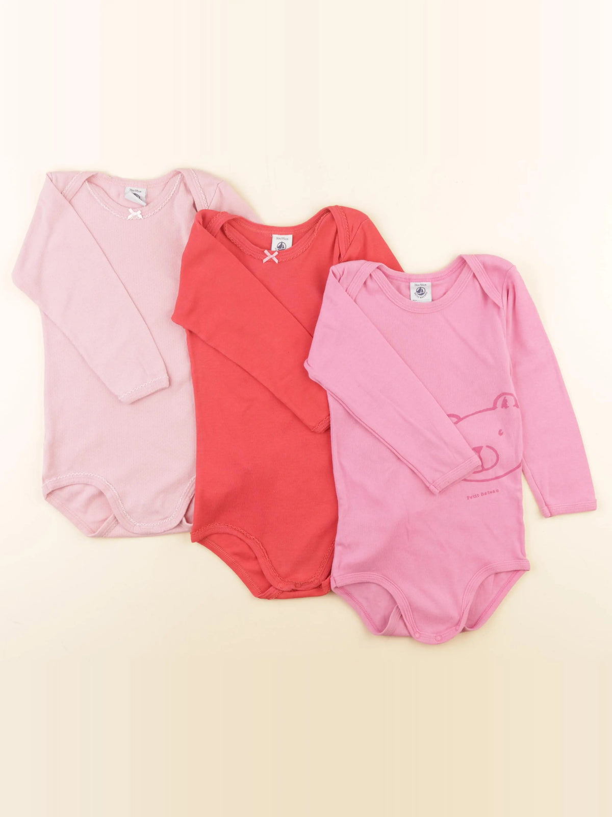 Petit Bateau - lot de 3 bodies en coton rose - 36 mois