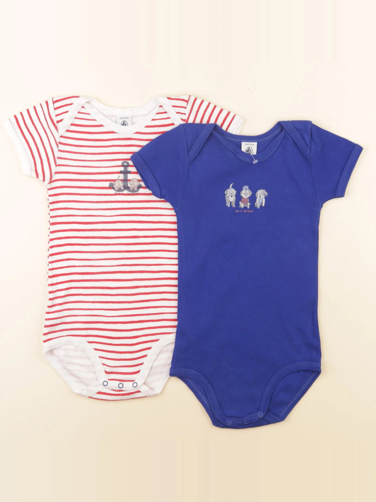 Petit Bateau - lot de 2 bodies en coton bleu, rouge - 36 mois