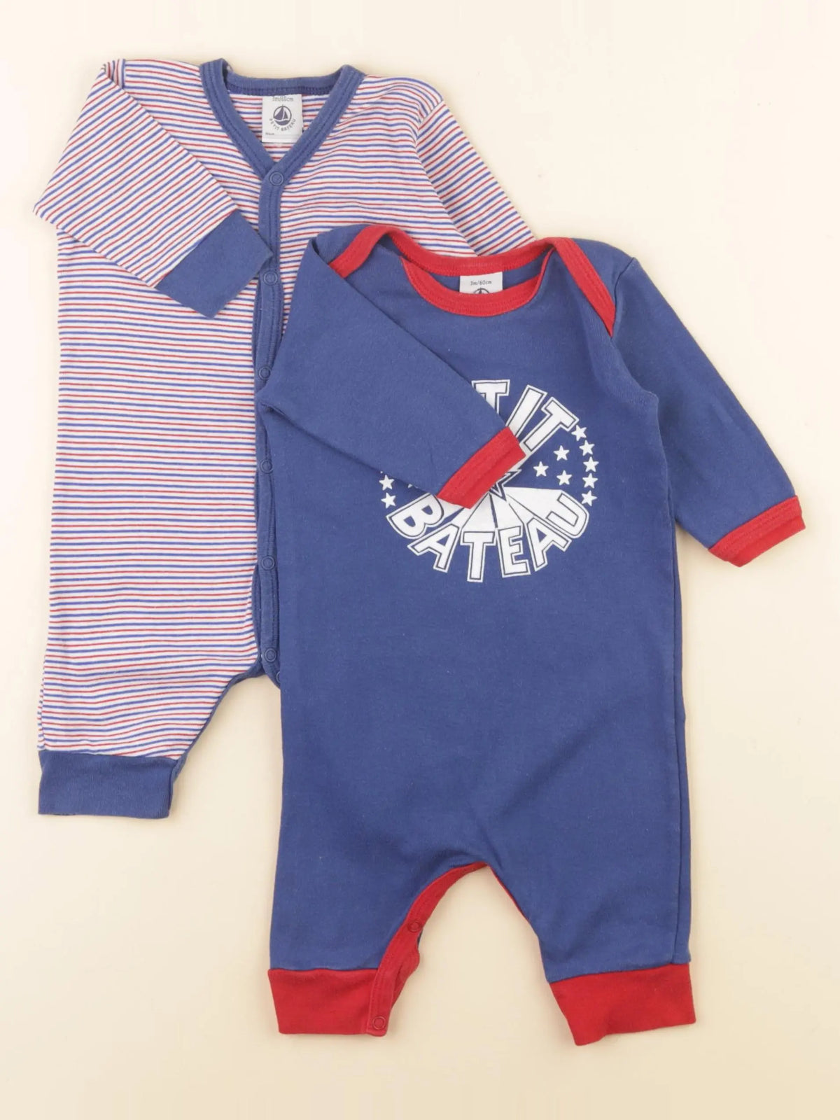 Petit Bateau - lot de 2 pyjamas coton bleu - 3 mois