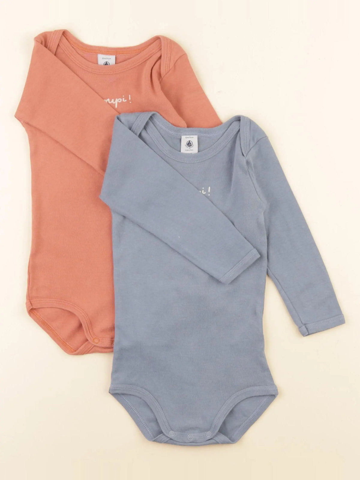 Petit Bateau - lot de 2 bodies en coton bleu, orange - 12 mois