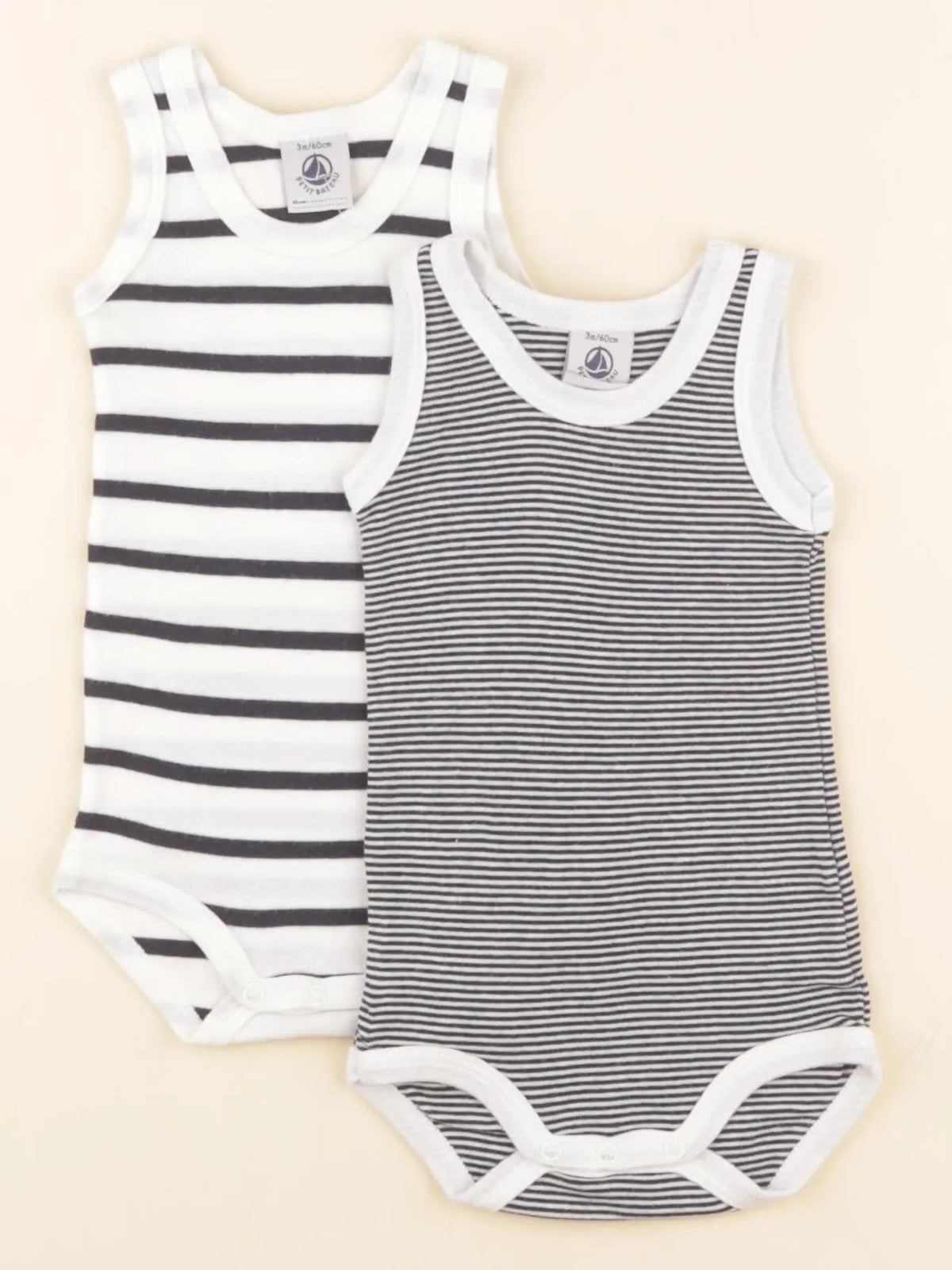 Petit Bateau - lot de 2 bodies en coton bleu - 2/3 mois
