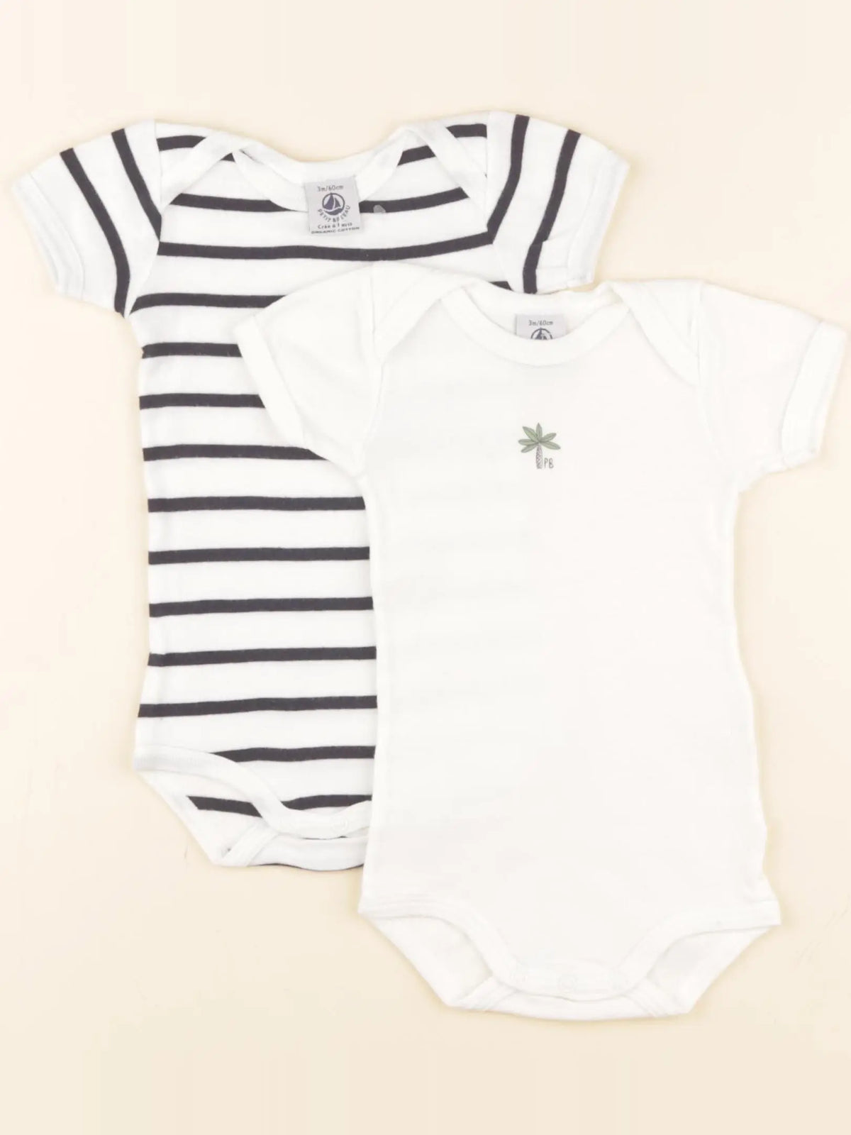 Petit Bateau - lot de 2 bodies en coton blanc - 3 mois