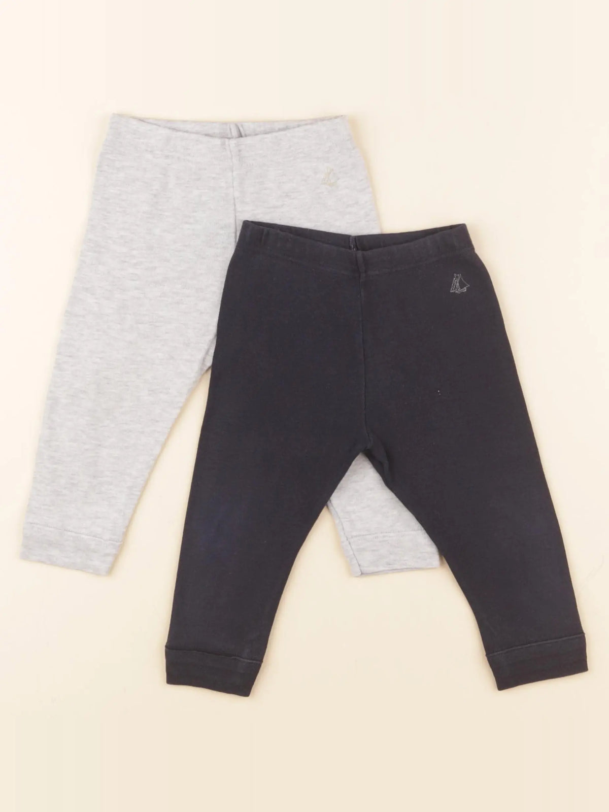 Petit Bateau - lot de 2 leggings bleu, gris - 12 mois