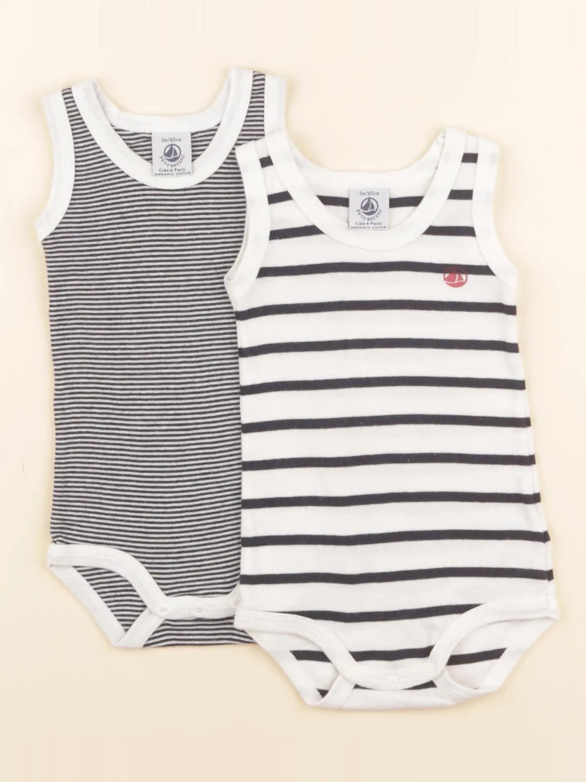 Petit Bateau - lot de 2 bodies en coton blanc, bleu - 3 mois