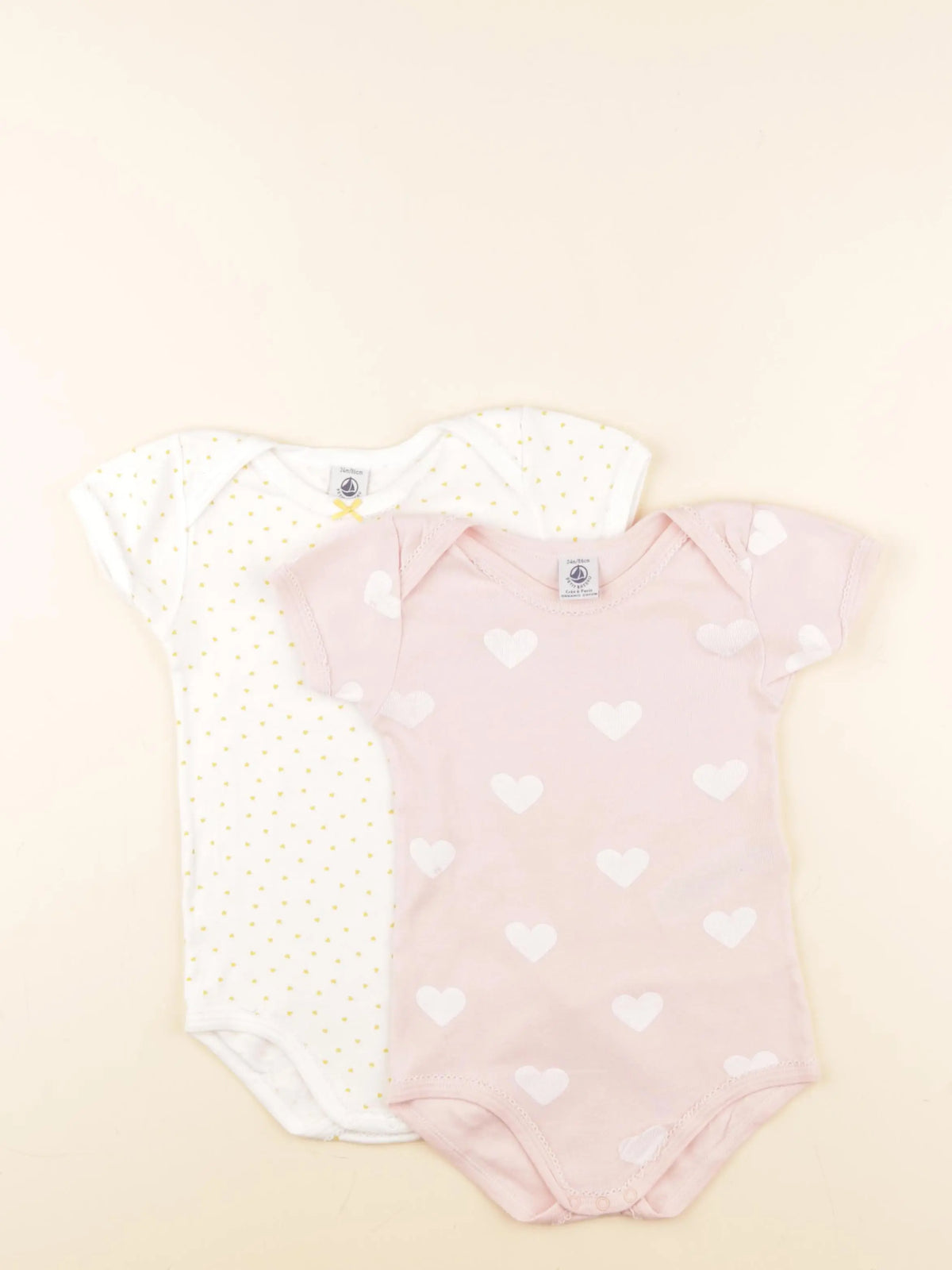 Petit Bateau - lot de 2 bodies en coton blanc, rose - 24 mois