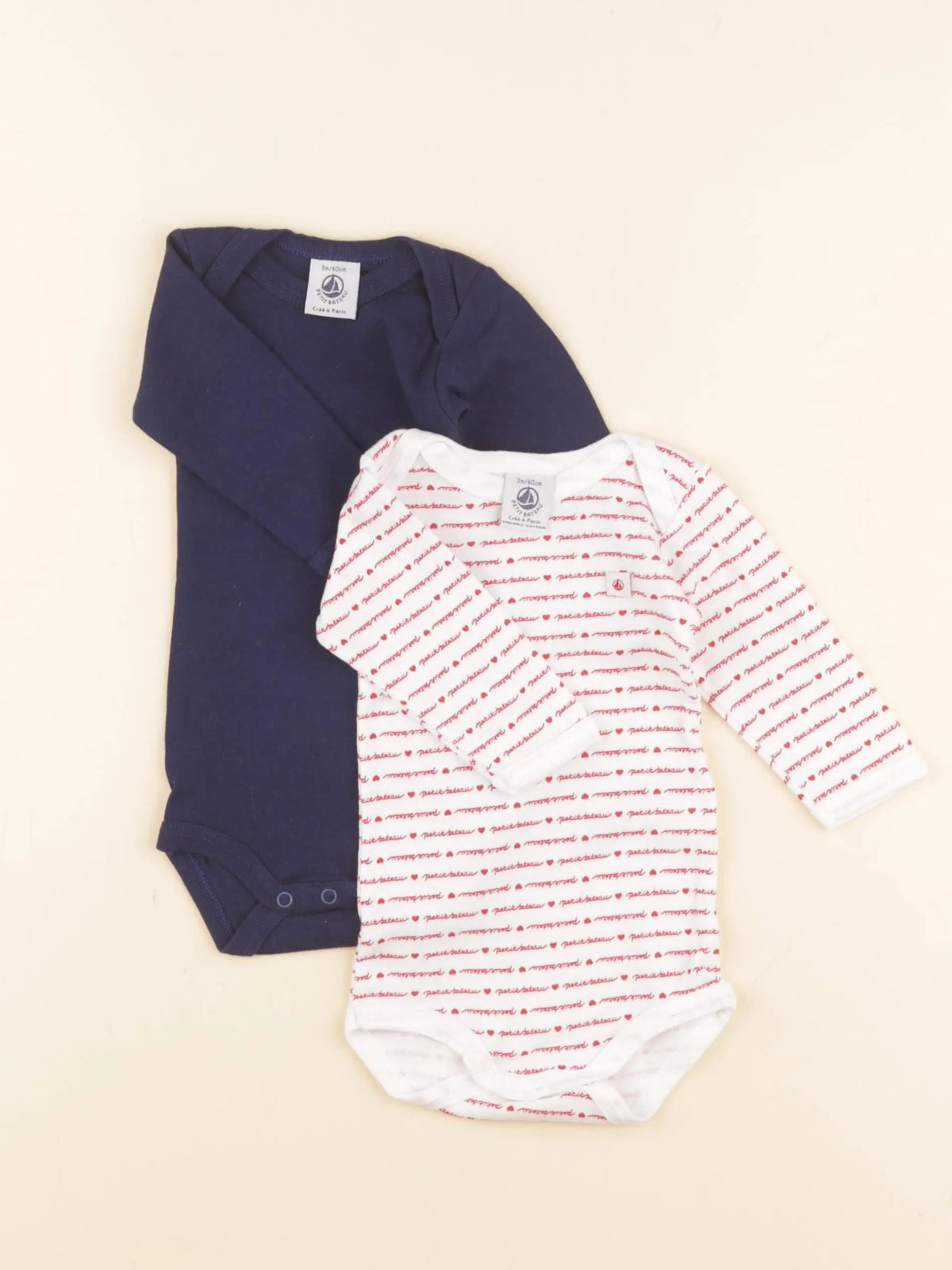 Petit Bateau - lot de 2 bodies en coton blanc - 3 mois
