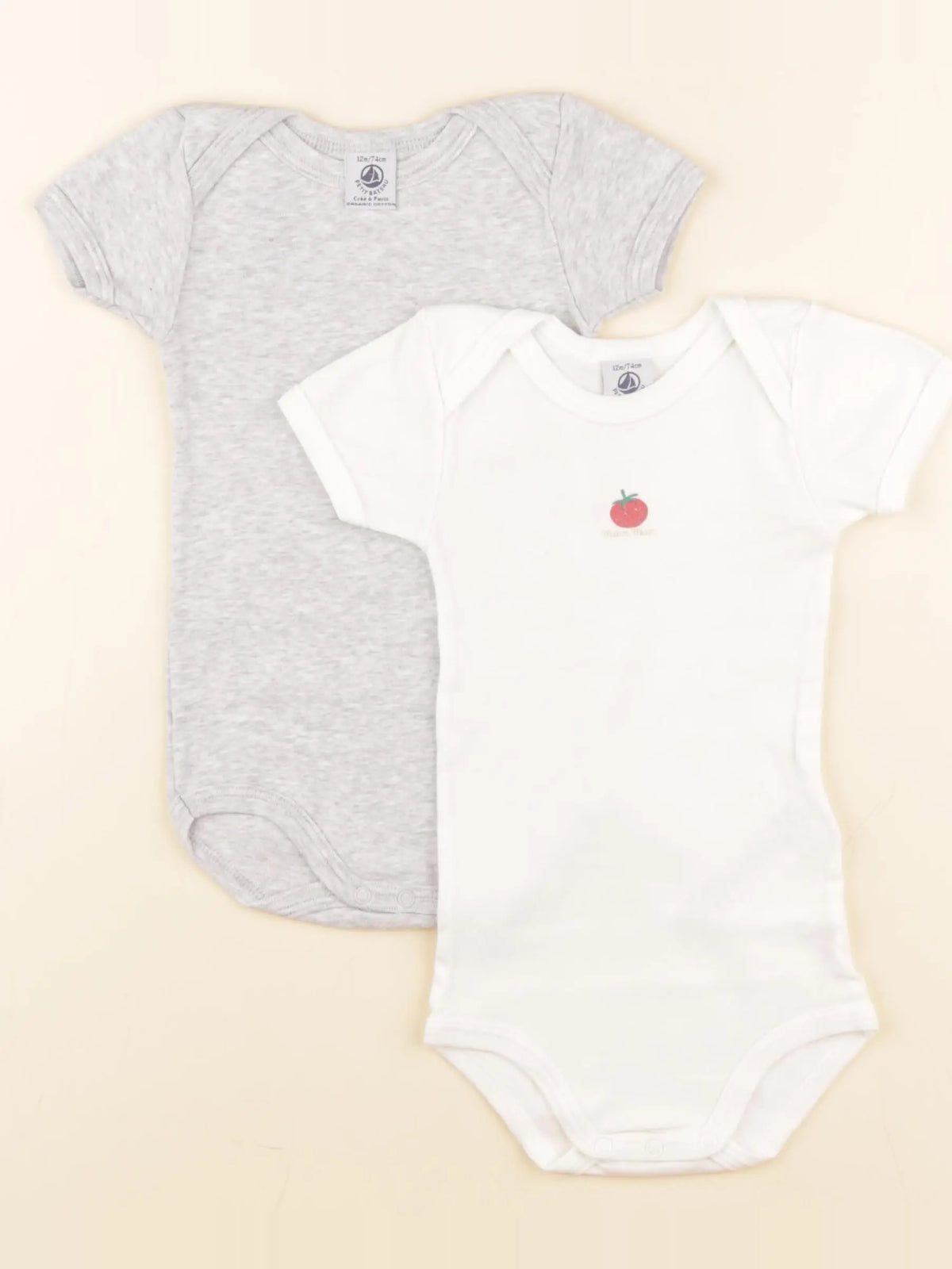 Petit Bateau - lot de 2 bodies en coton blanc, gris - 12 mois