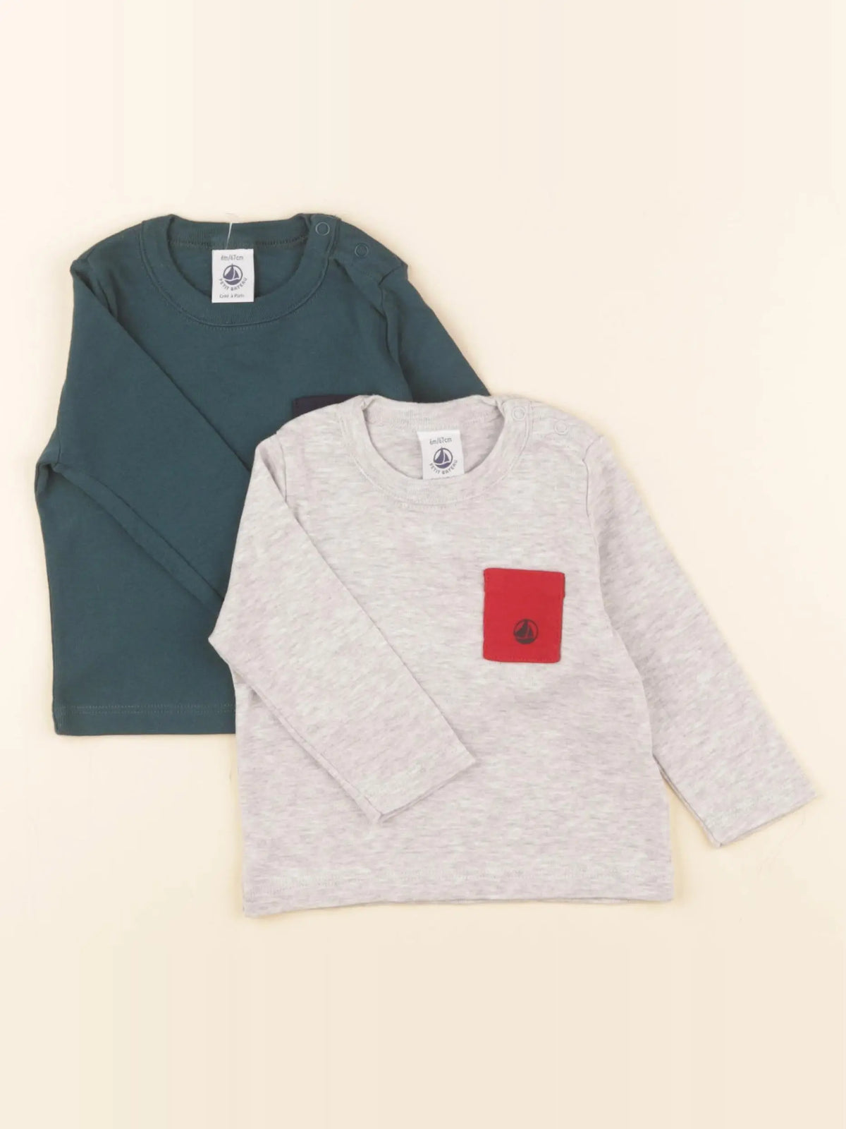Petit Bateau - tee-shirt gris, vert - 6 mois