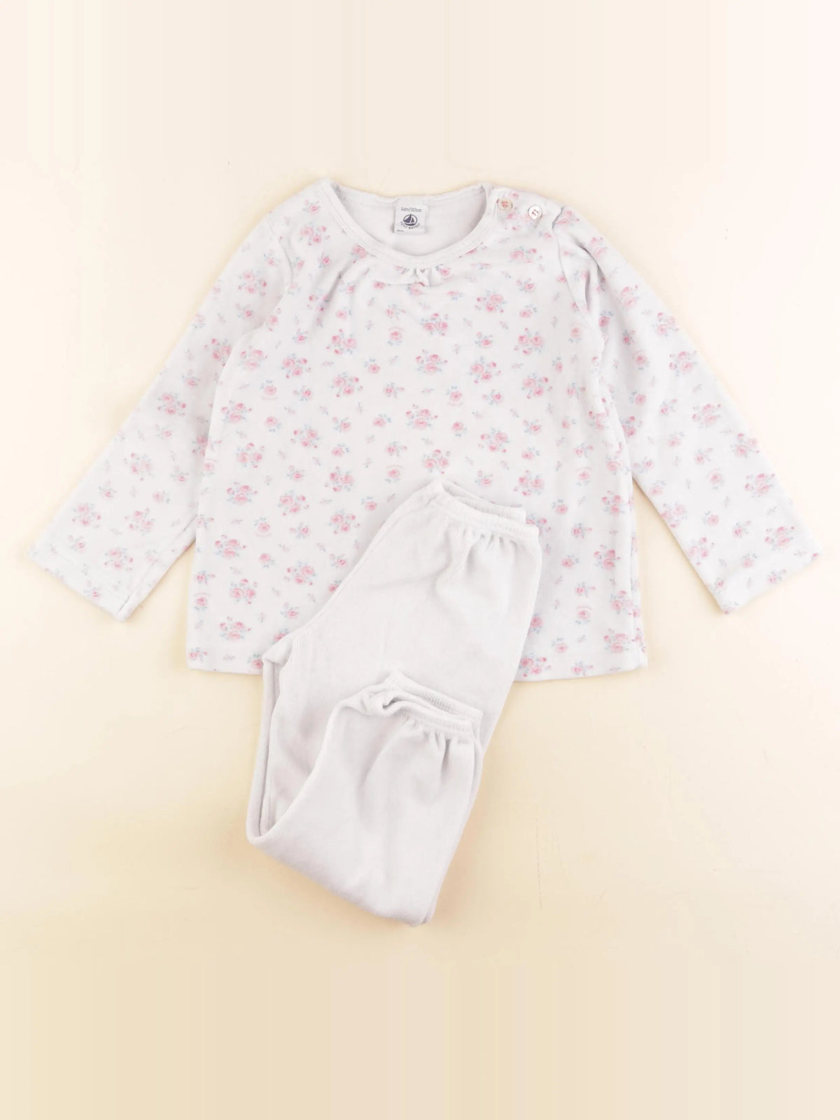 Petit Bateau - pyjama velours blanc, rose - 4 ans