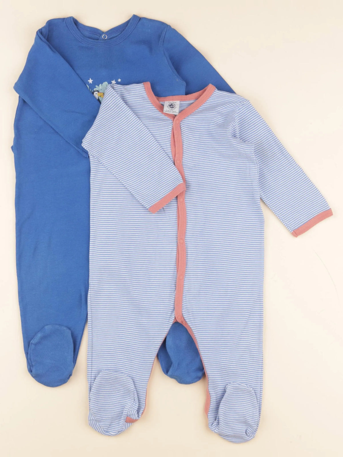 Petit Bateau - lot de 2 pyjamas coton bleu - 12 mois
