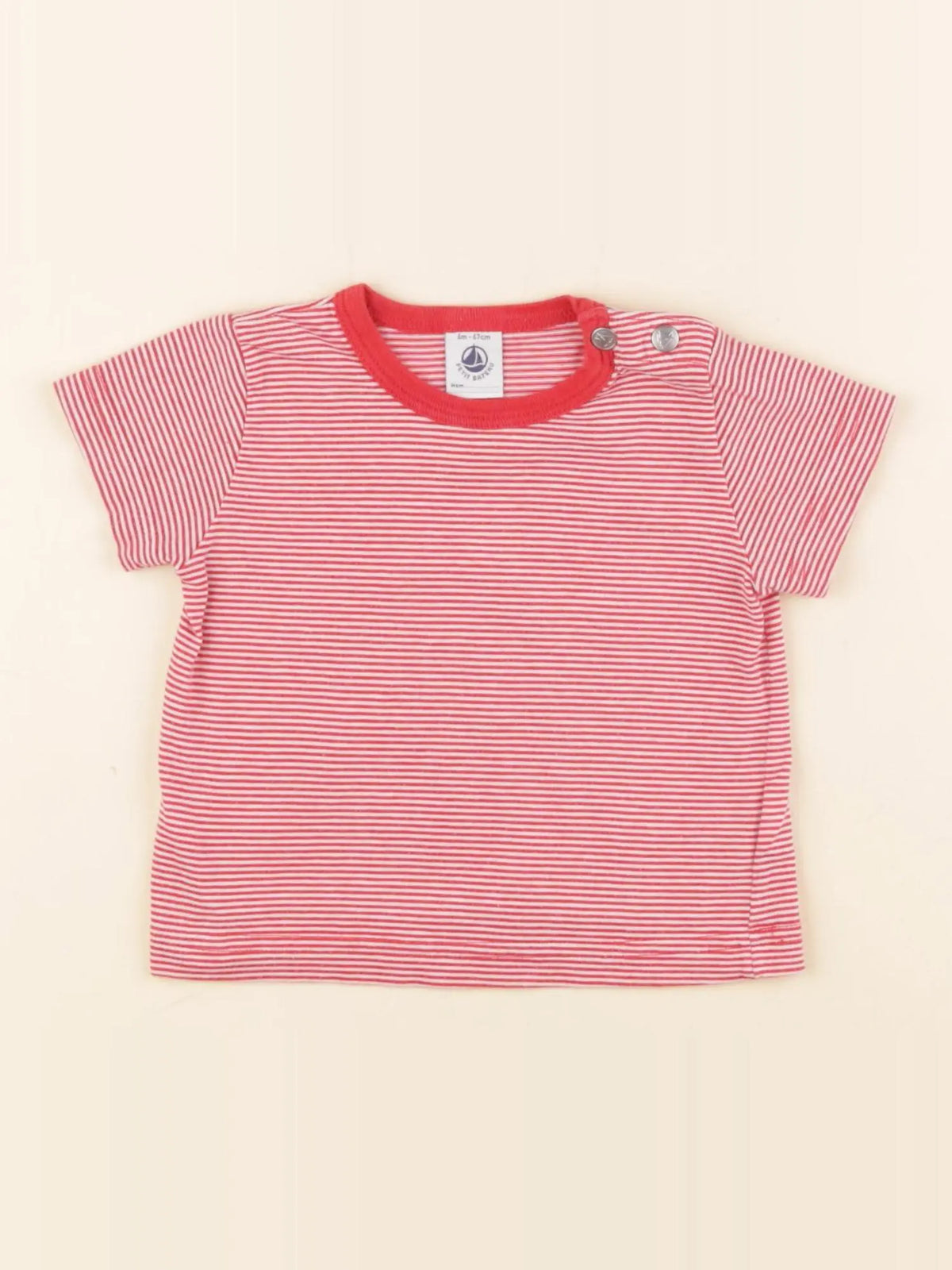 Petit Bateau - tee-shirt blanc, rouge - 6 mois